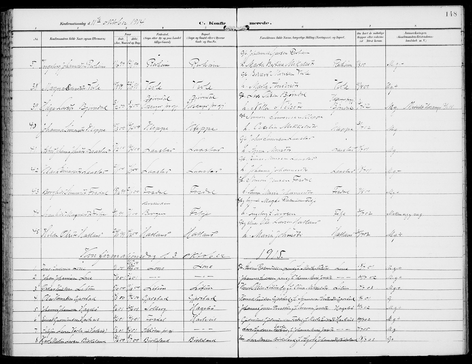 Haus sokneprestembete, AV/SAB-A-75601/H/Haa: Parish register (official) no. C  2, 1900-1915, p. 148