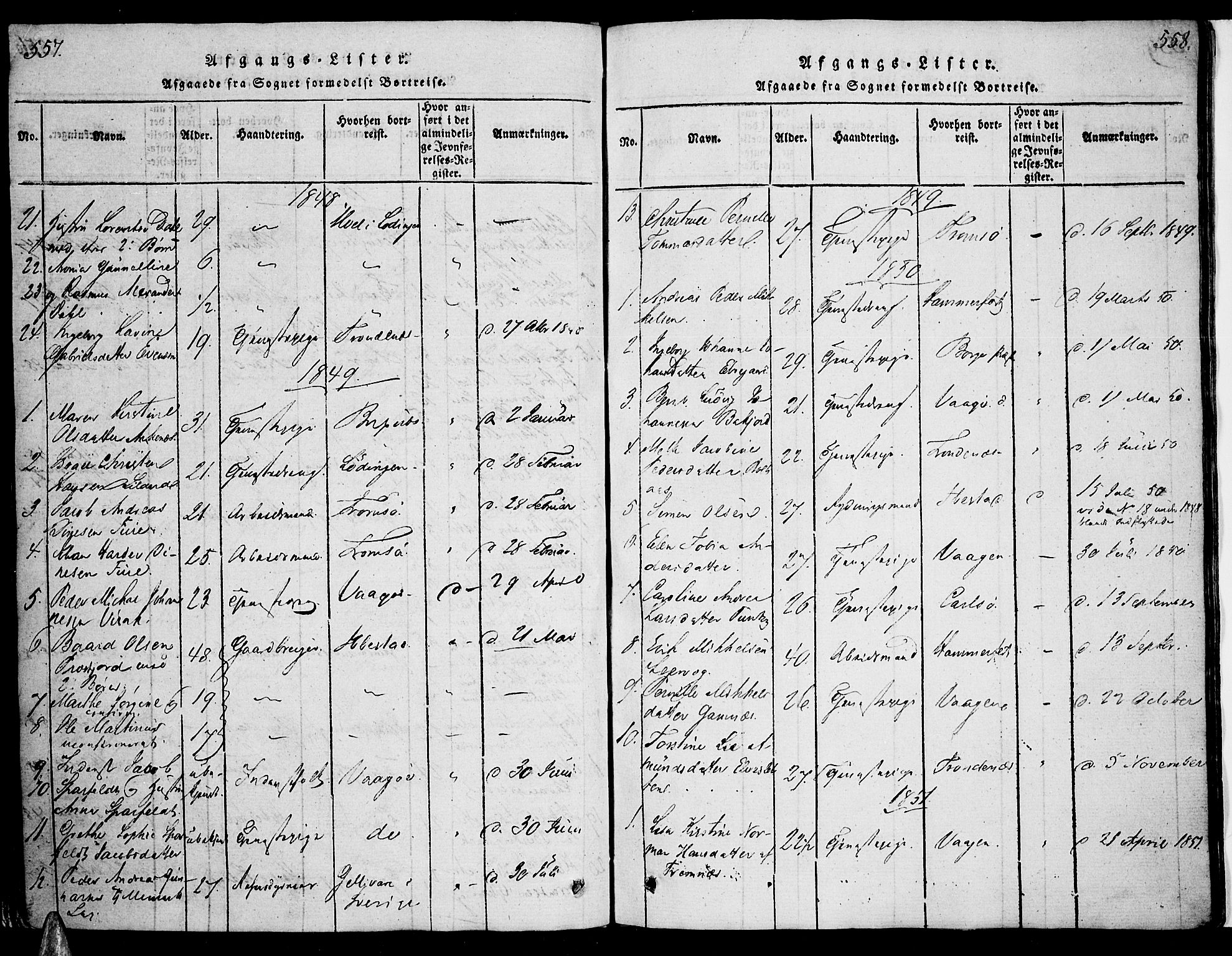 Ministerialprotokoller, klokkerbøker og fødselsregistre - Nordland, AV/SAT-A-1459/863/L0894: Parish register (official) no. 863A06, 1821-1851, p. 557-558