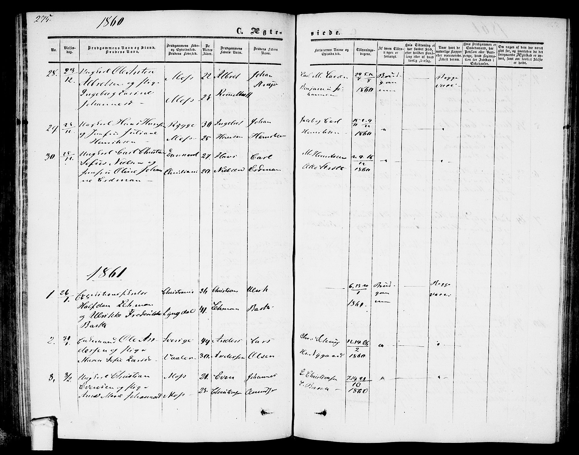 Moss prestekontor Kirkebøker, SAO/A-2003/G/Ga/L0002: Parish register (copy) no. I 2, 1852-1871, p. 275