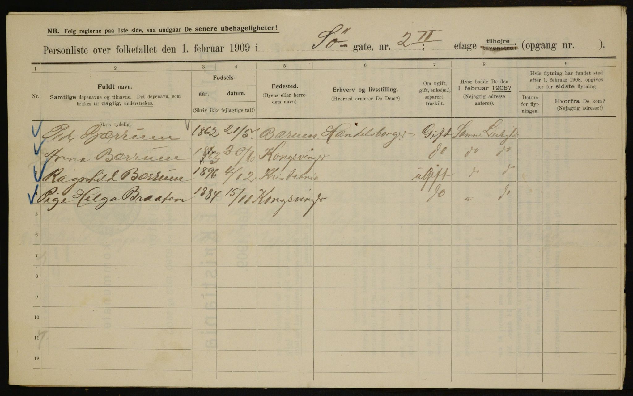 OBA, Municipal Census 1909 for Kristiania, 1909, p. 96158