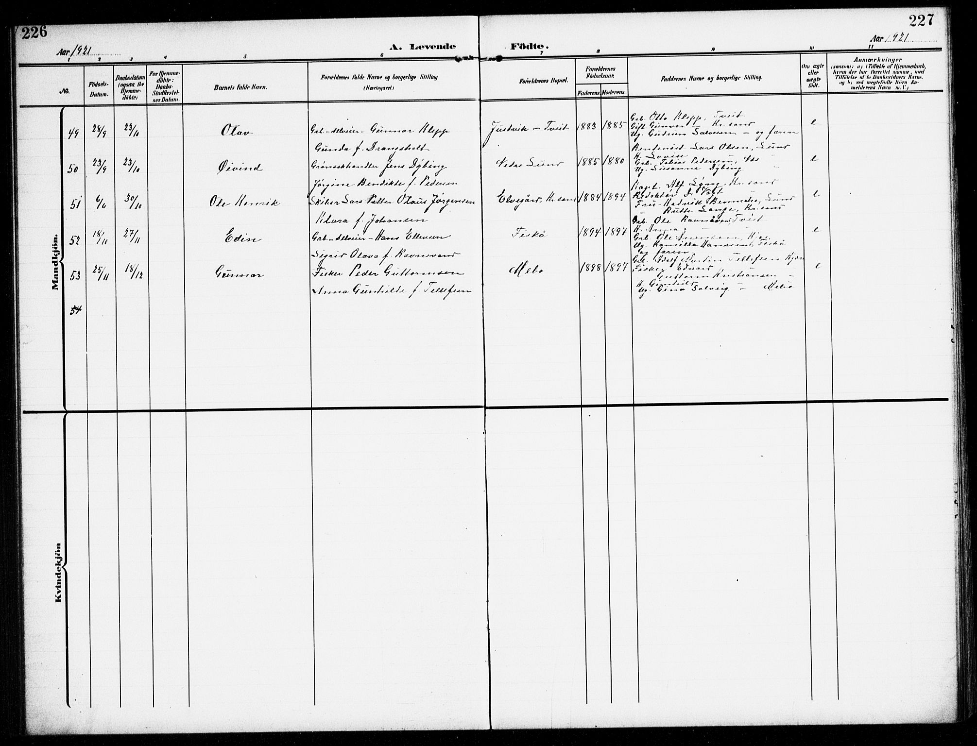 Oddernes sokneprestkontor, SAK/1111-0033/F/Fb/Fba/L0010: Parish register (copy) no. B 10, 1907-1941, p. 226-227