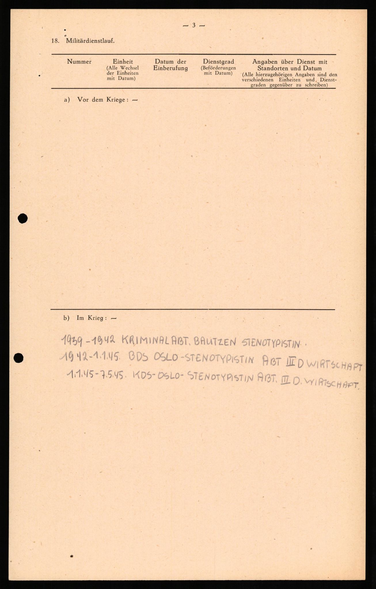 Forsvaret, Forsvarets overkommando II, RA/RAFA-3915/D/Db/L0022: CI Questionaires. Tyske okkupasjonsstyrker i Norge. Tyskere., 1945-1946, p. 149