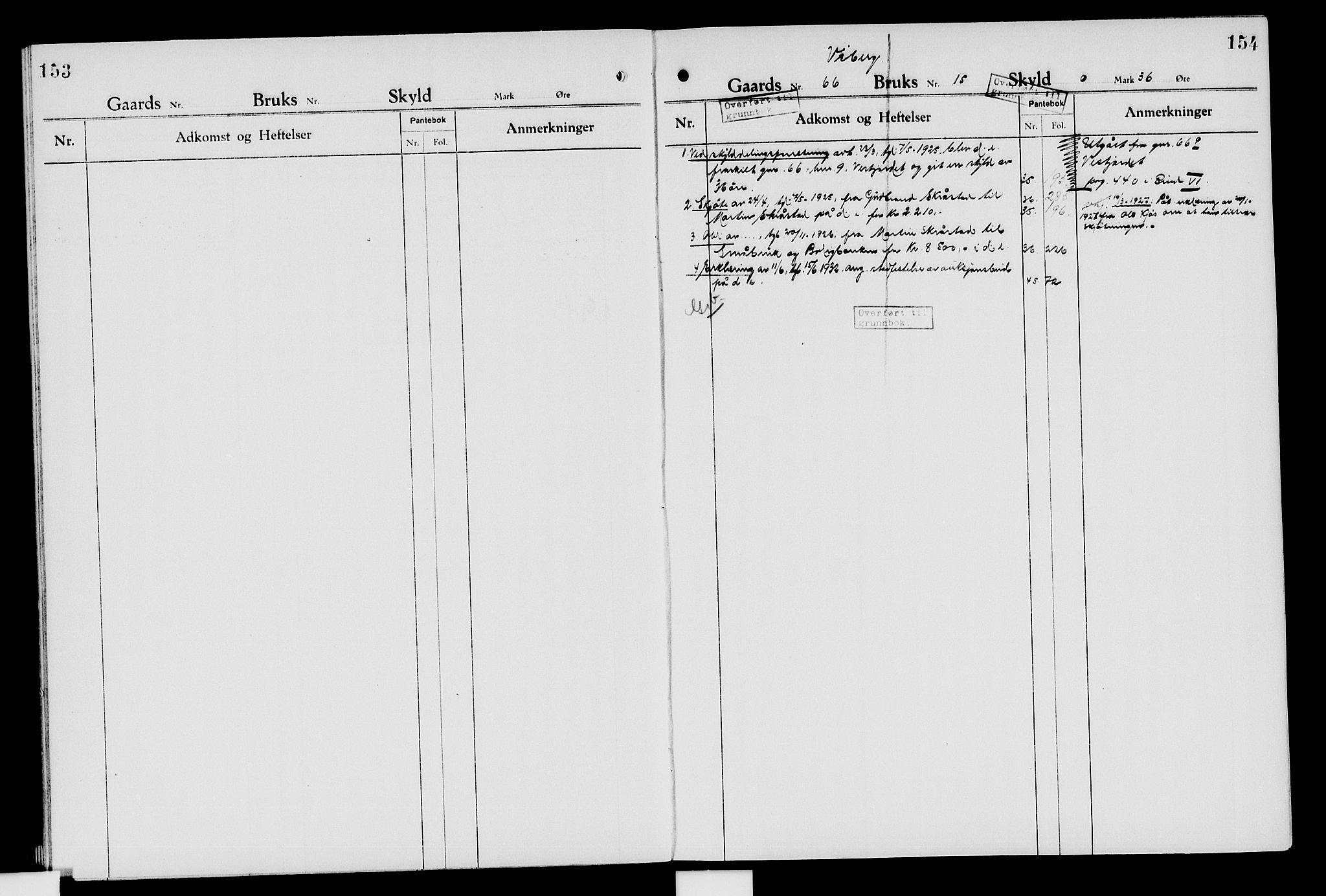 Nord-Hedmark sorenskriveri, SAH/TING-012/H/Ha/Had/Hade/L0007: Mortgage register no. 4.7, 1924-1940, p. 153-154