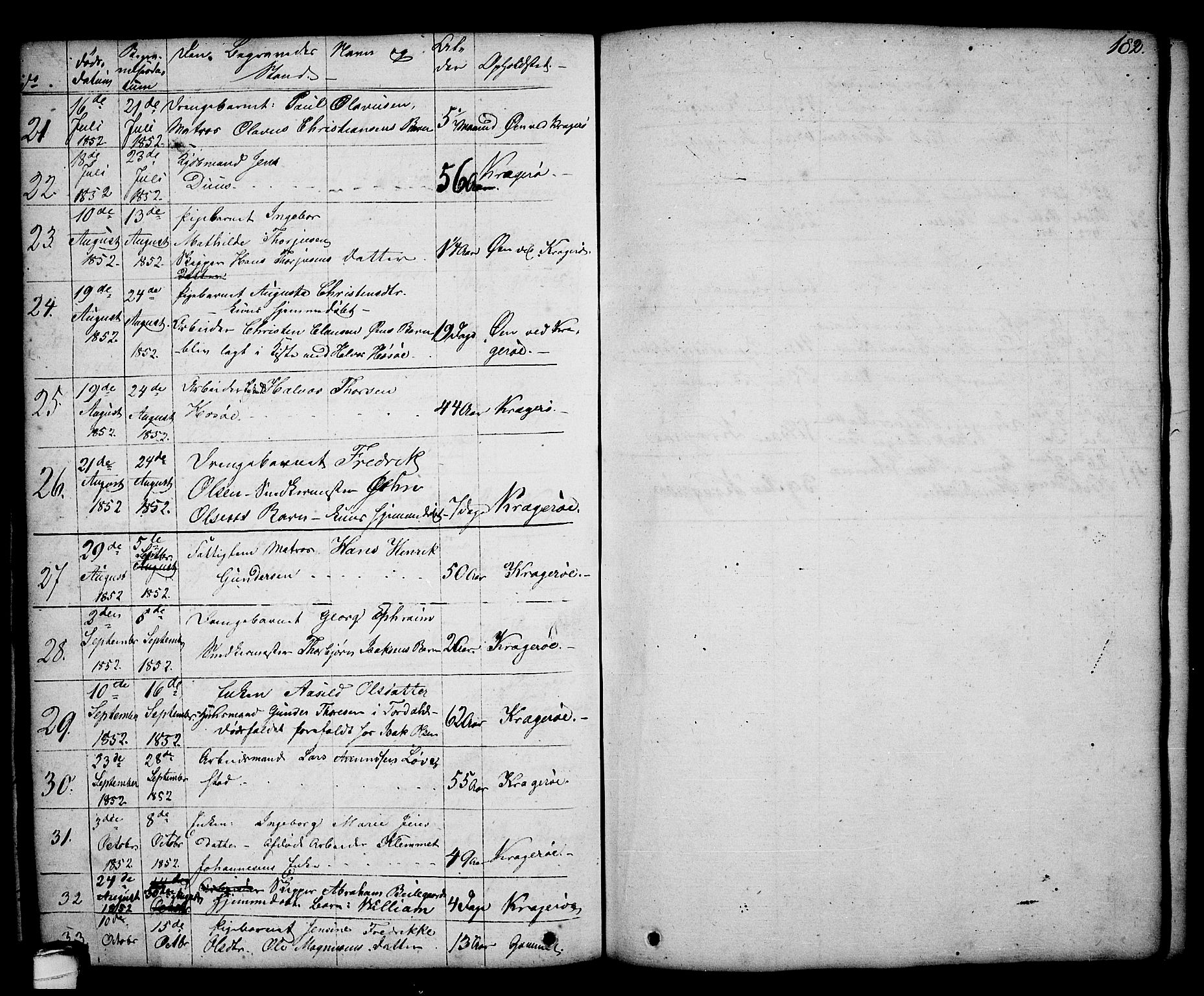 Kragerø kirkebøker, AV/SAKO-A-278/G/Ga/L0003: Parish register (copy) no. 3, 1832-1852, p. 182