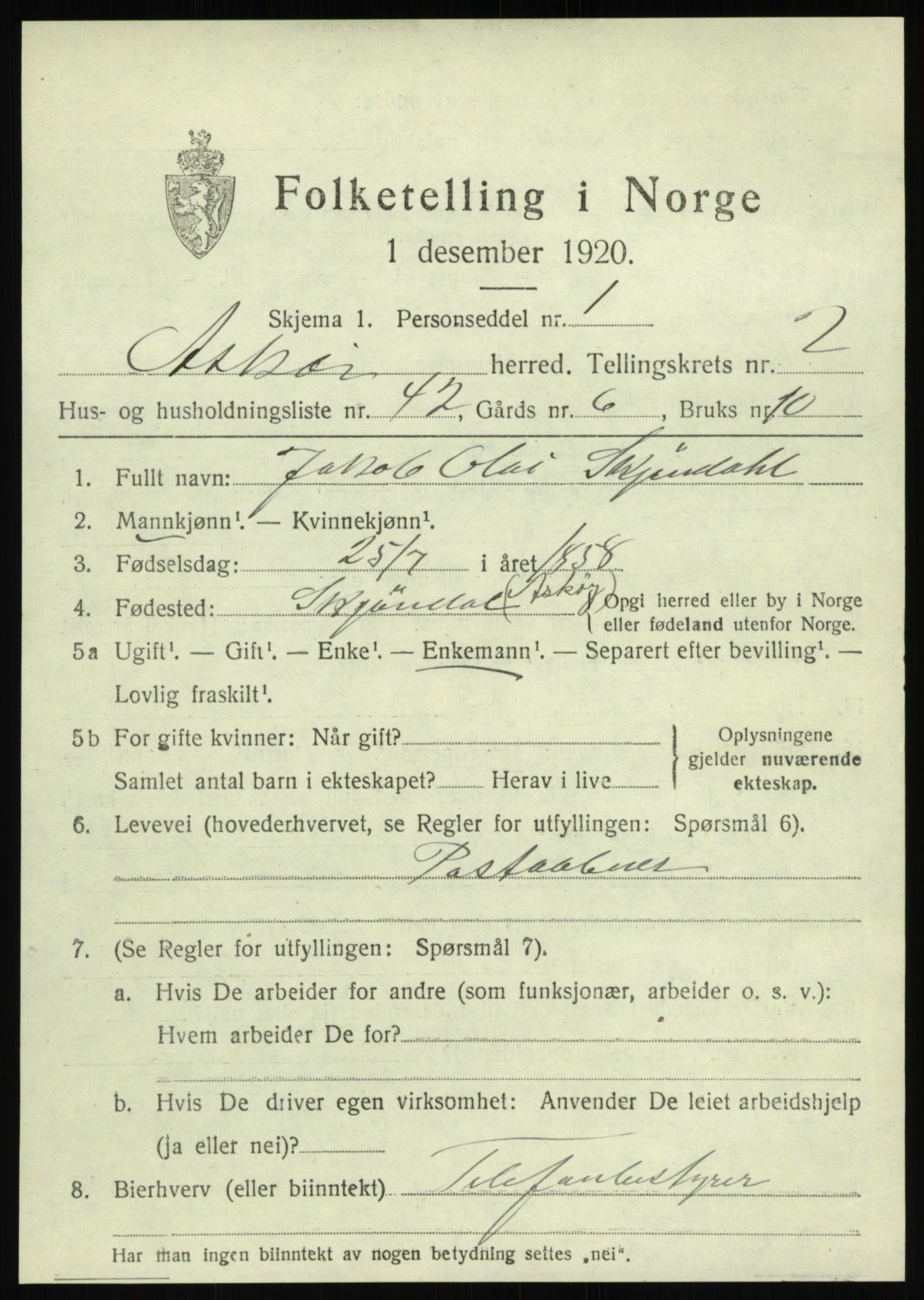 SAB, 1920 census for Askøy, 1920, p. 5096