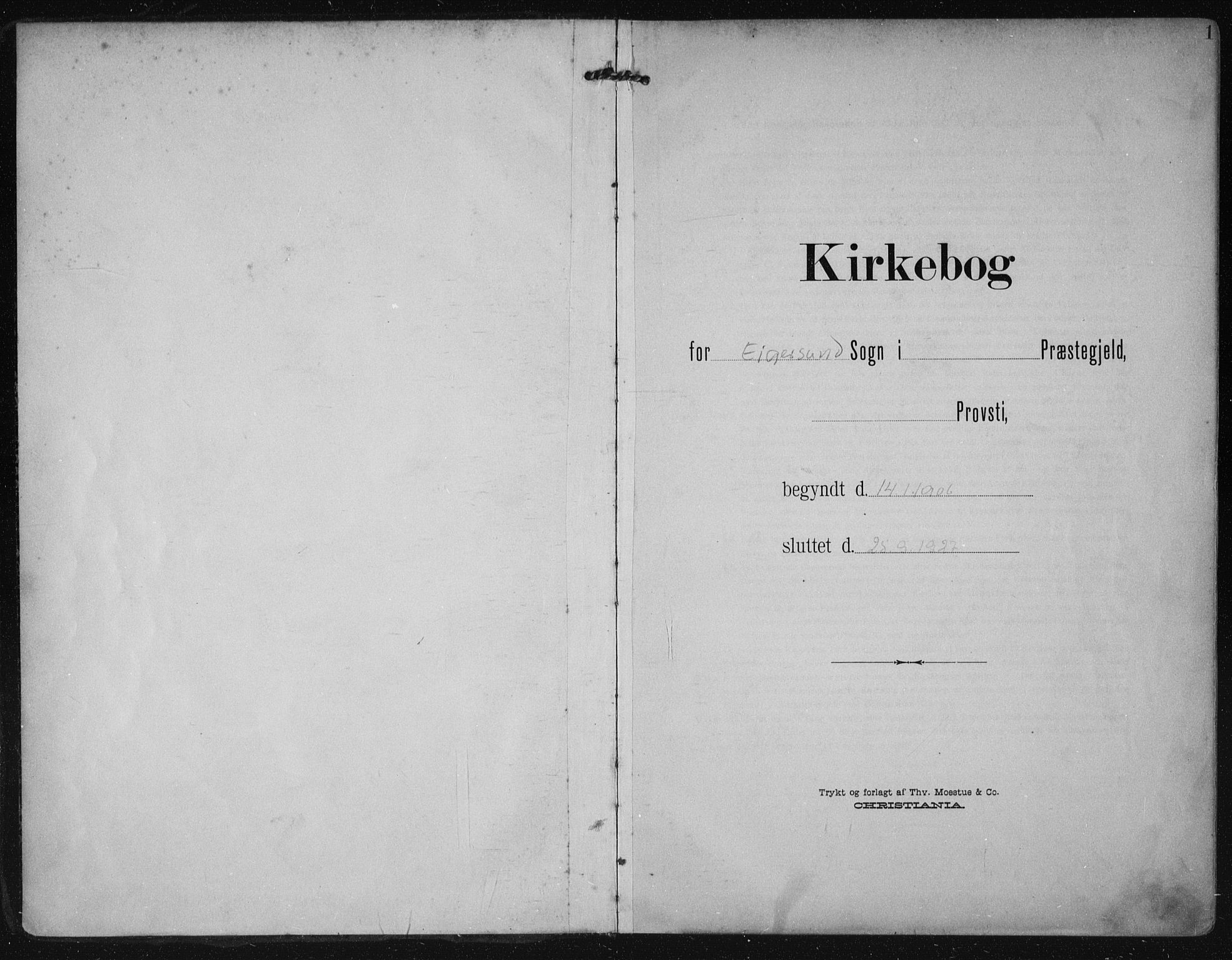 Eigersund sokneprestkontor, SAST/A-101807/S08/L0021: Parish register (official) no. A 20, 1906-1928, p. 1