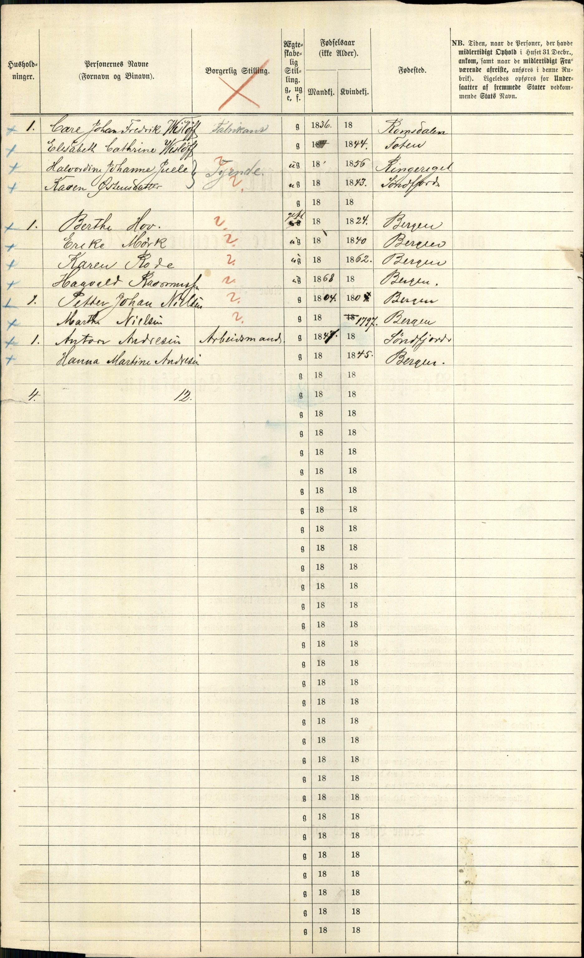 RA, 1870 census for 1301 Bergen, 1870