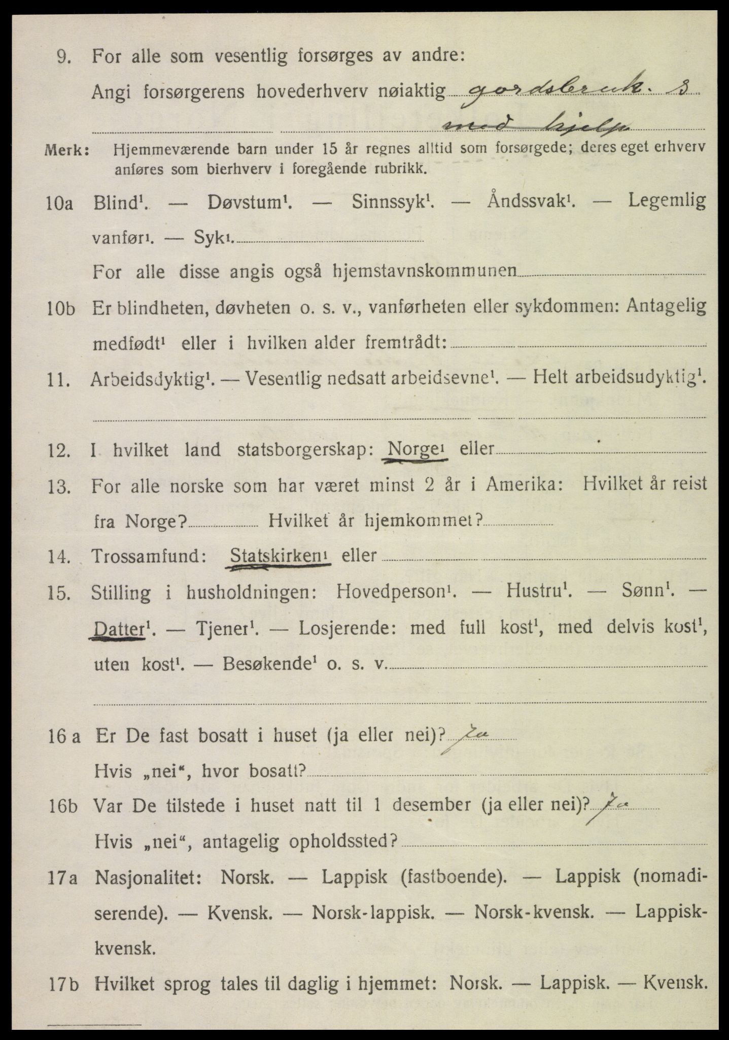 SAT, 1920 census for Sørli, 1920, p. 1012