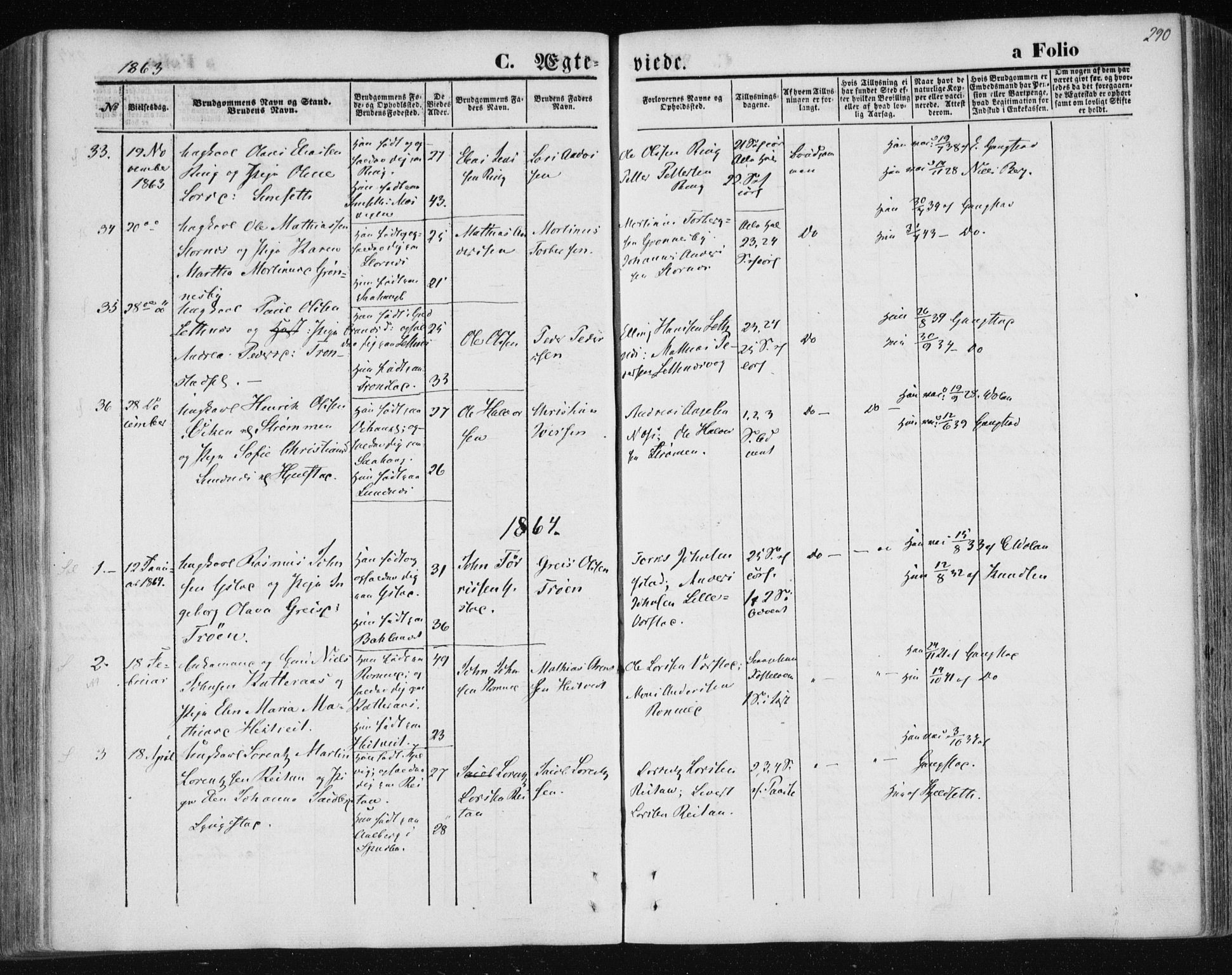 Ministerialprotokoller, klokkerbøker og fødselsregistre - Nord-Trøndelag, SAT/A-1458/730/L0283: Parish register (official) no. 730A08, 1855-1865, p. 290