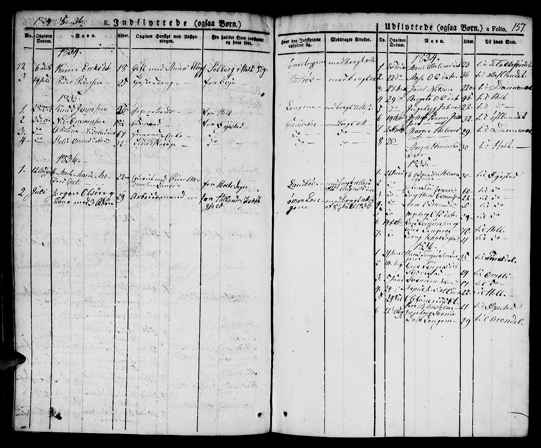 Austre Moland sokneprestkontor, AV/SAK-1111-0001/F/Fa/Faa/L0005: Parish register (official) no. A 5, 1825-1837, p. 157