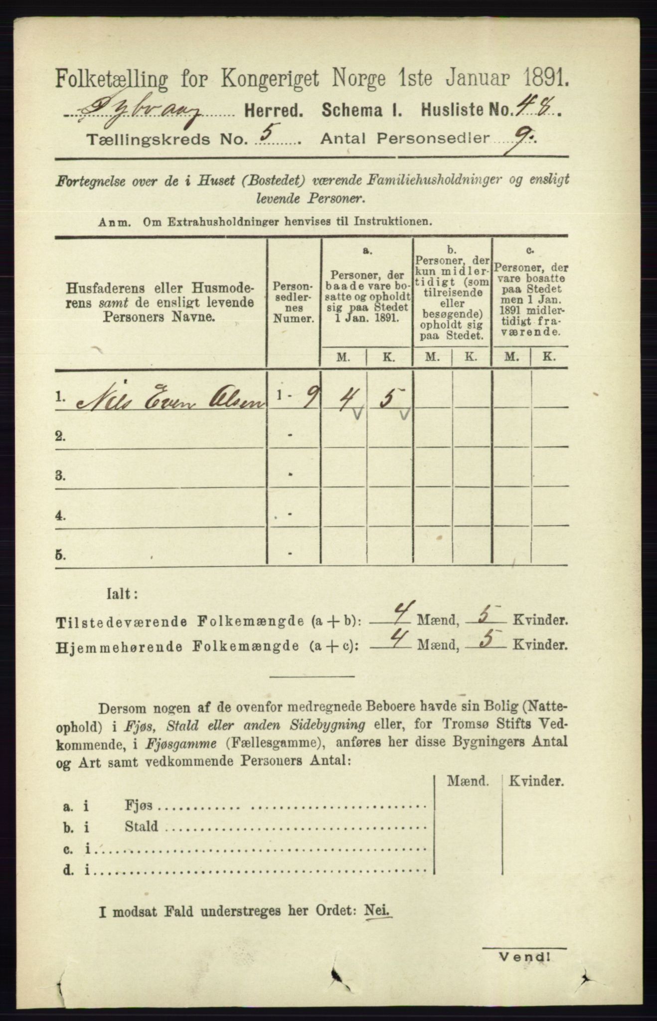 RA, 1891 census for 0915 Dypvåg, 1891, p. 1362