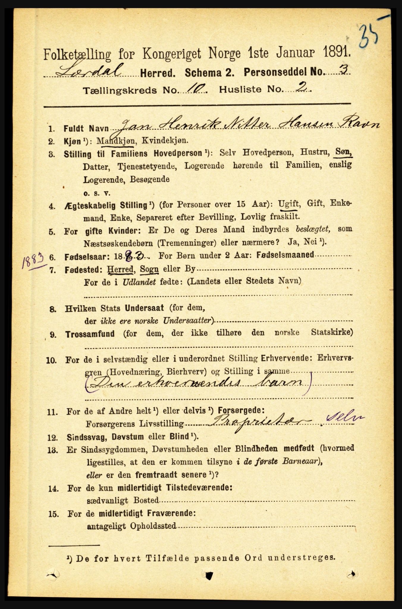 RA, 1891 census for 1422 Lærdal, 1891, p. 1707