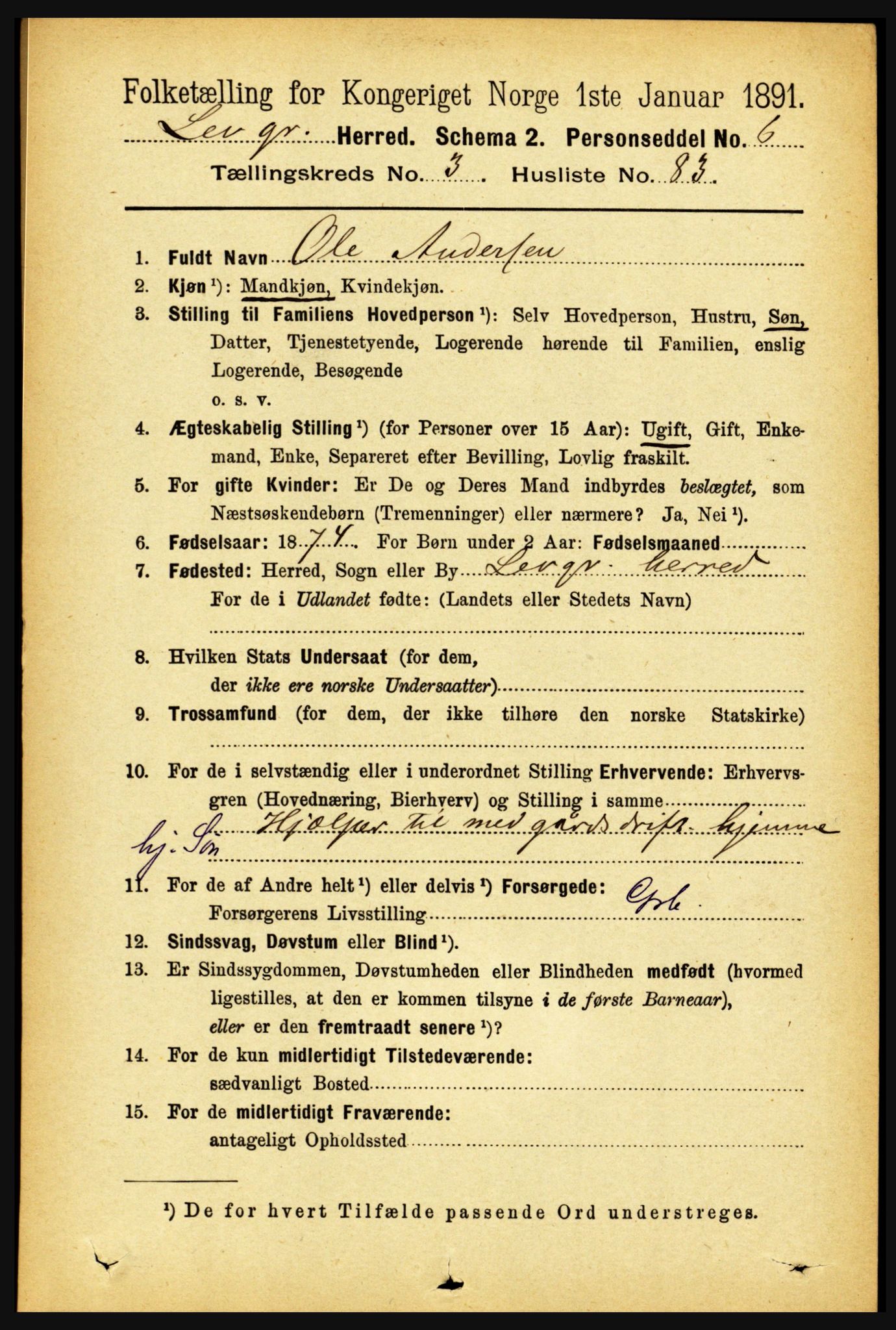 RA, 1891 census for 1720 Levanger, 1891, p. 2074