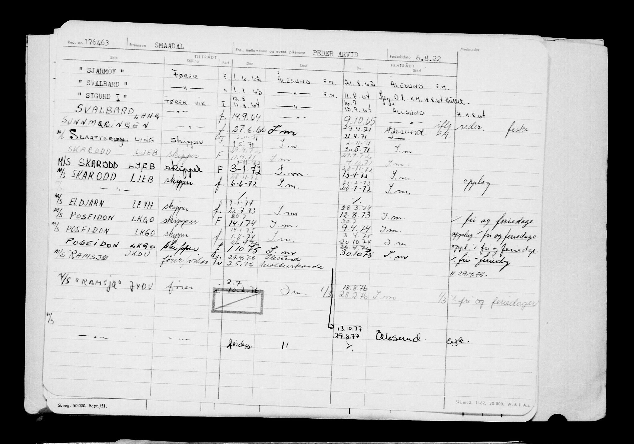 Direktoratet for sjømenn, AV/RA-S-3545/G/Gb/L0209: Hovedkort, 1922, p. 416