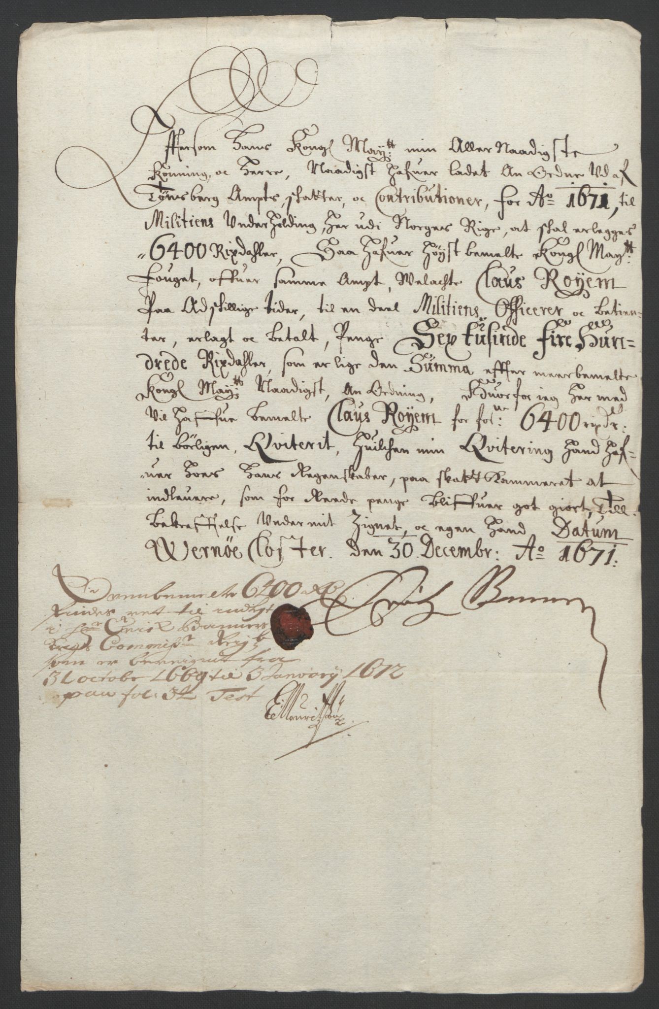 Rentekammeret inntil 1814, Reviderte regnskaper, Fogderegnskap, RA/EA-4092/R32/L1842: Fogderegnskap Jarlsberg grevskap, 1664-1673, p. 185