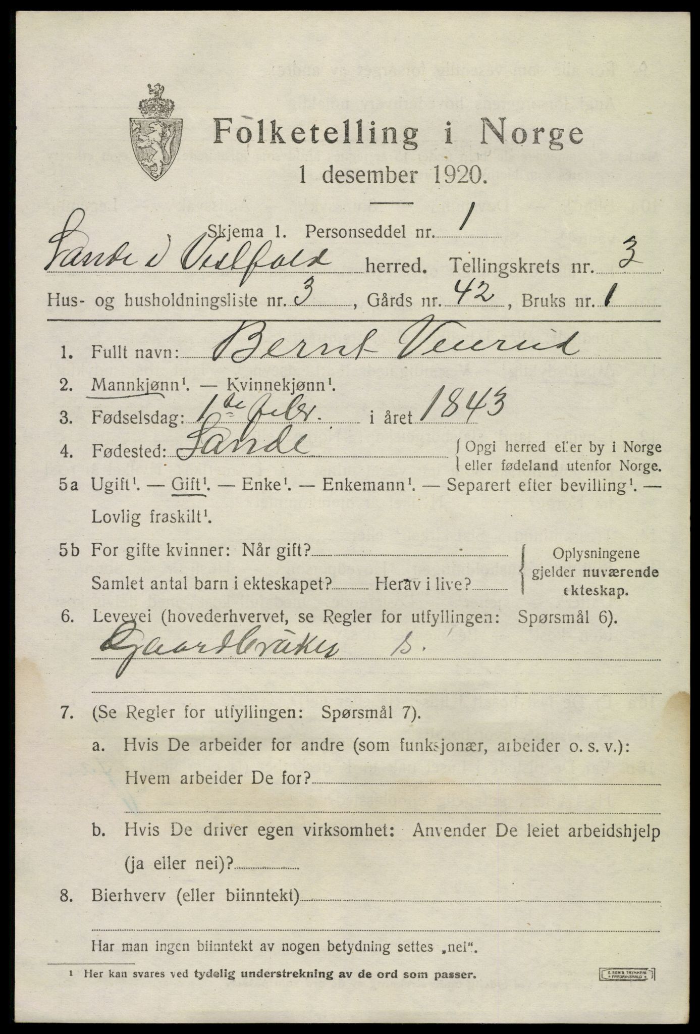 SAKO, 1920 census for Sande, 1920, p. 4074