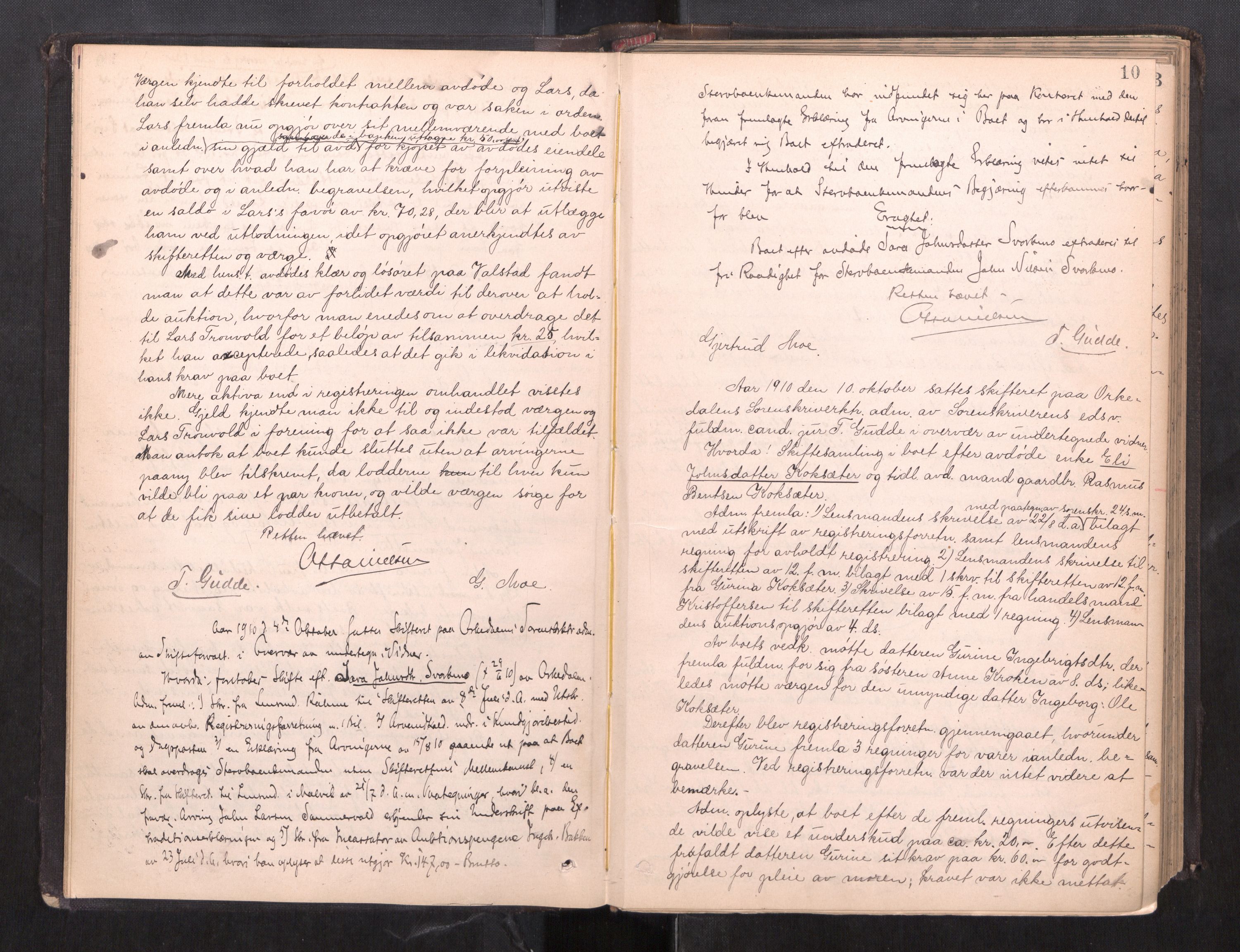 Orkdal sorenskriveri, AV/SAT-A-4169/1/3/3B/L0012: Skiftebehandlingsprotokoll, 1908-1919, p. 9b-10a