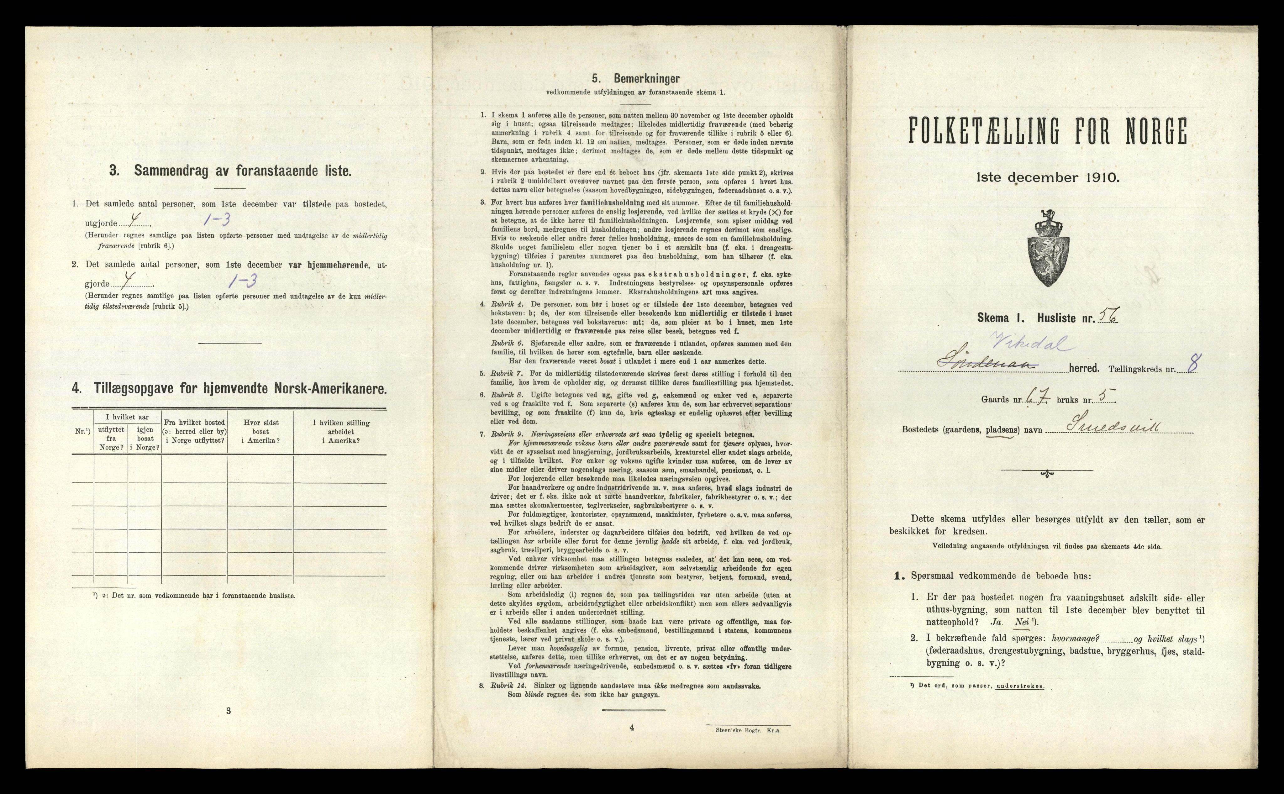 RA, 1910 census for Vikedal, 1910, p. 595