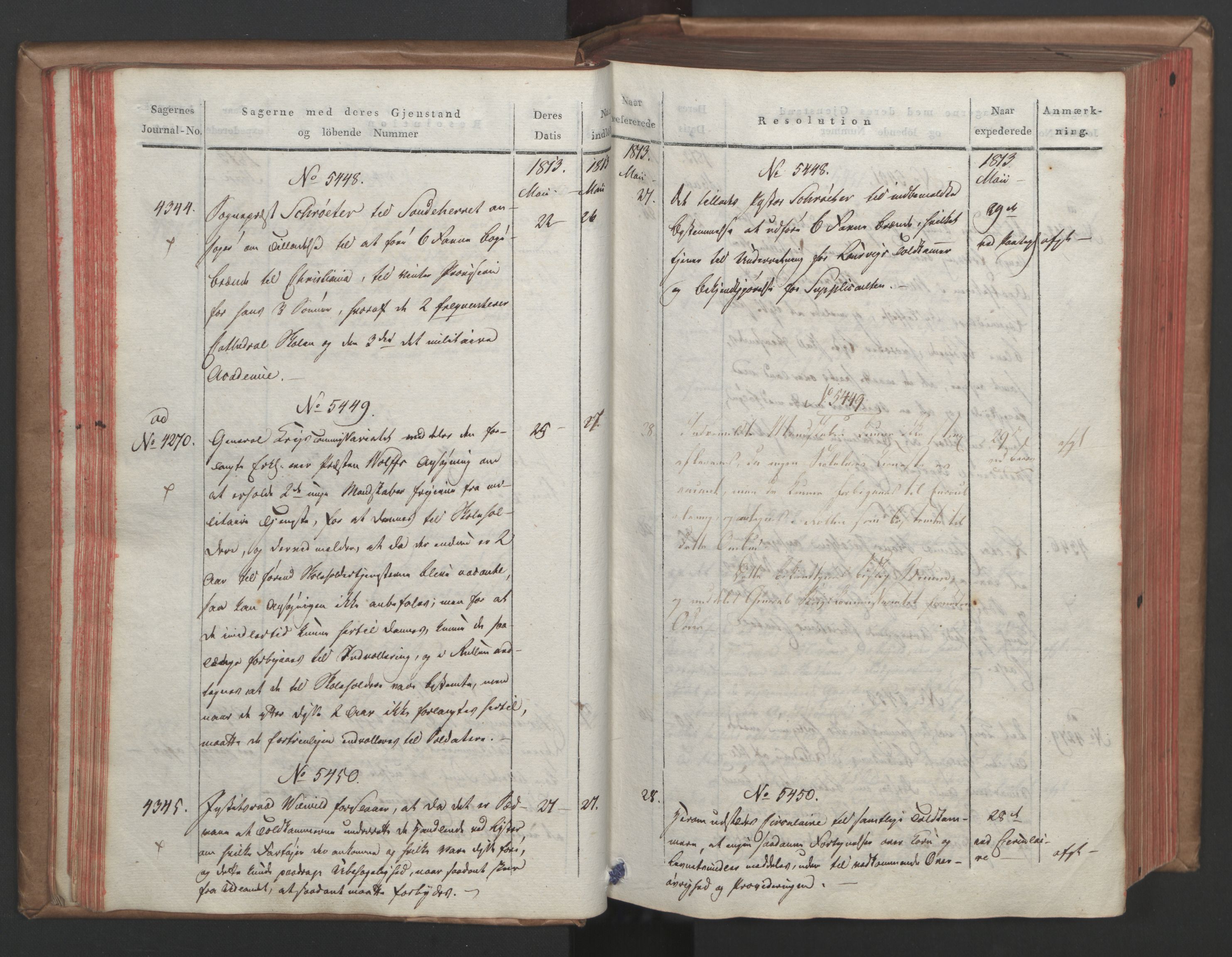 Stattholderembetet 1810-1814, 1. kontor (Kontor A), AV/RA-EA-2872/Ab/L0006: Referatprotokoll,  j.nr. 4244-5022,  l.nr. 5322-6289, 1813, p. 42