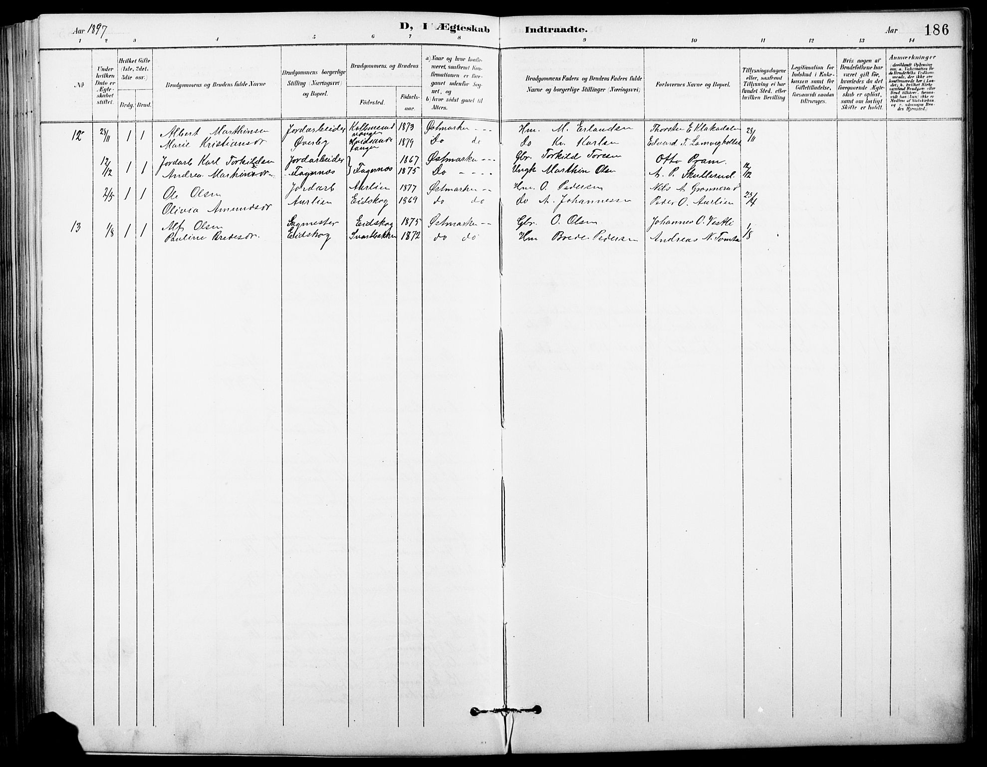 Vinger prestekontor, AV/SAH-PREST-024/H/Ha/Hab/L0004: Parish register (copy) no. 4, 1895-1920, p. 186