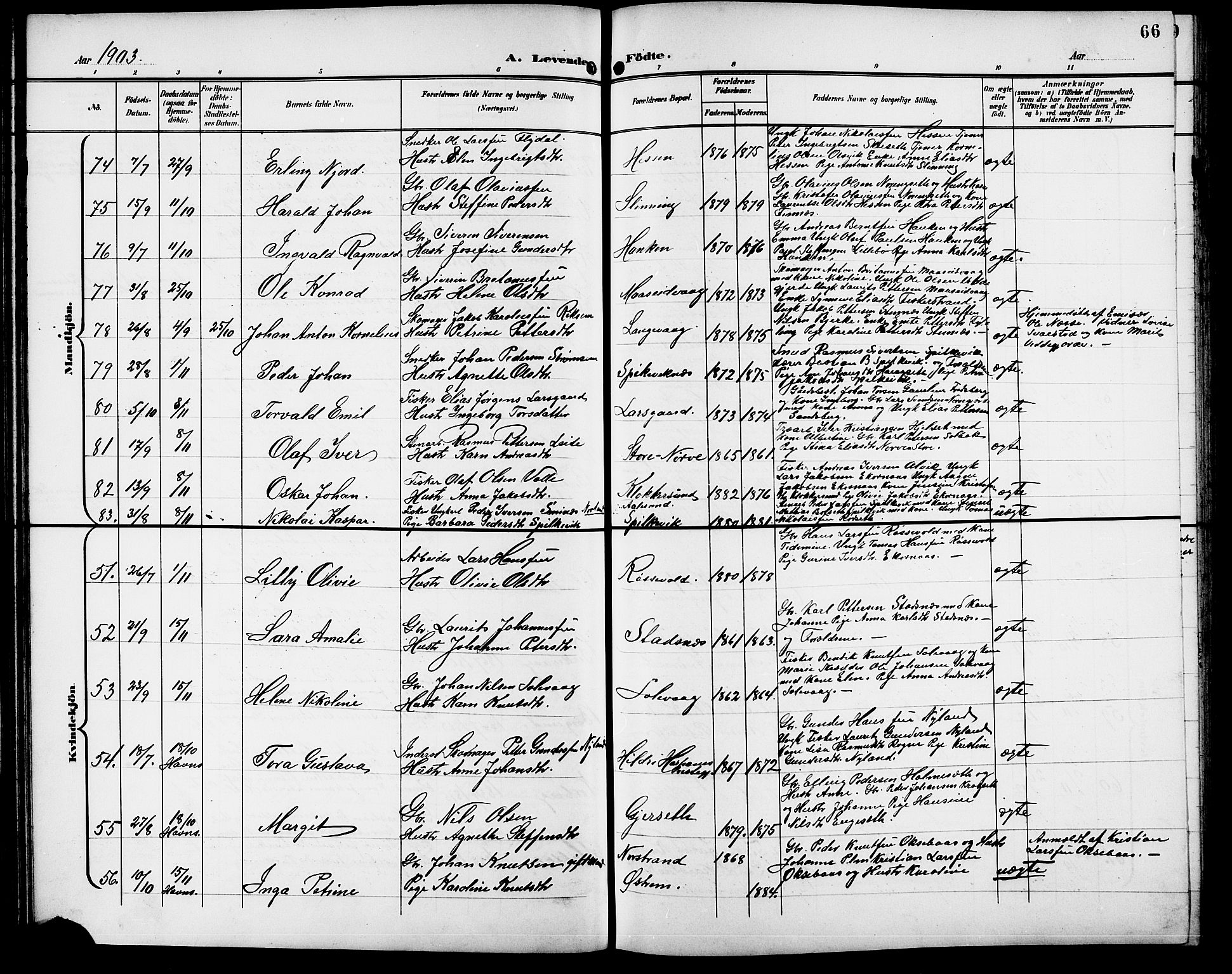 Ministerialprotokoller, klokkerbøker og fødselsregistre - Møre og Romsdal, AV/SAT-A-1454/528/L0432: Parish register (copy) no. 528C13, 1898-1918, p. 66