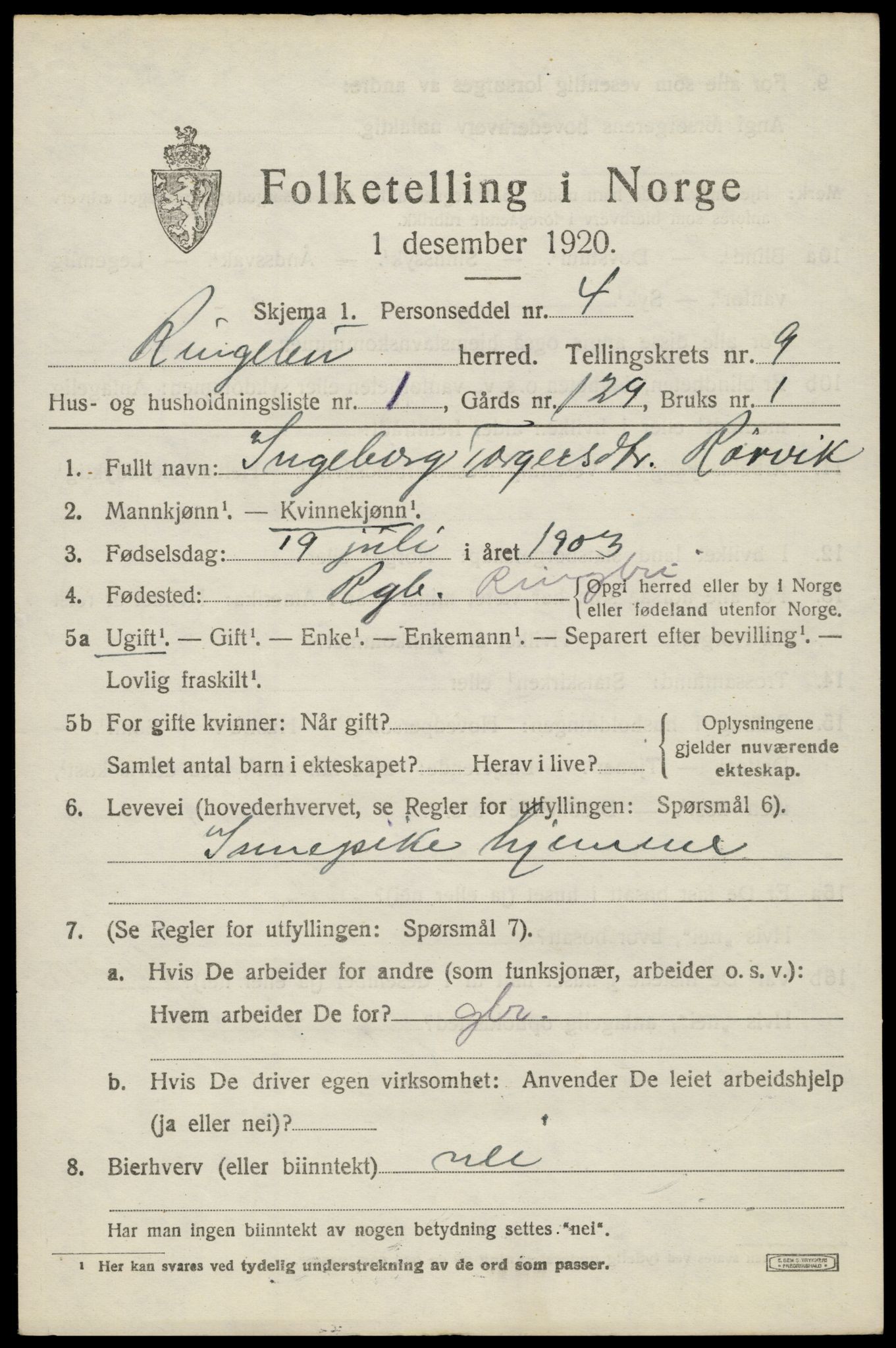 SAH, 1920 census for Ringebu, 1920, p. 8255