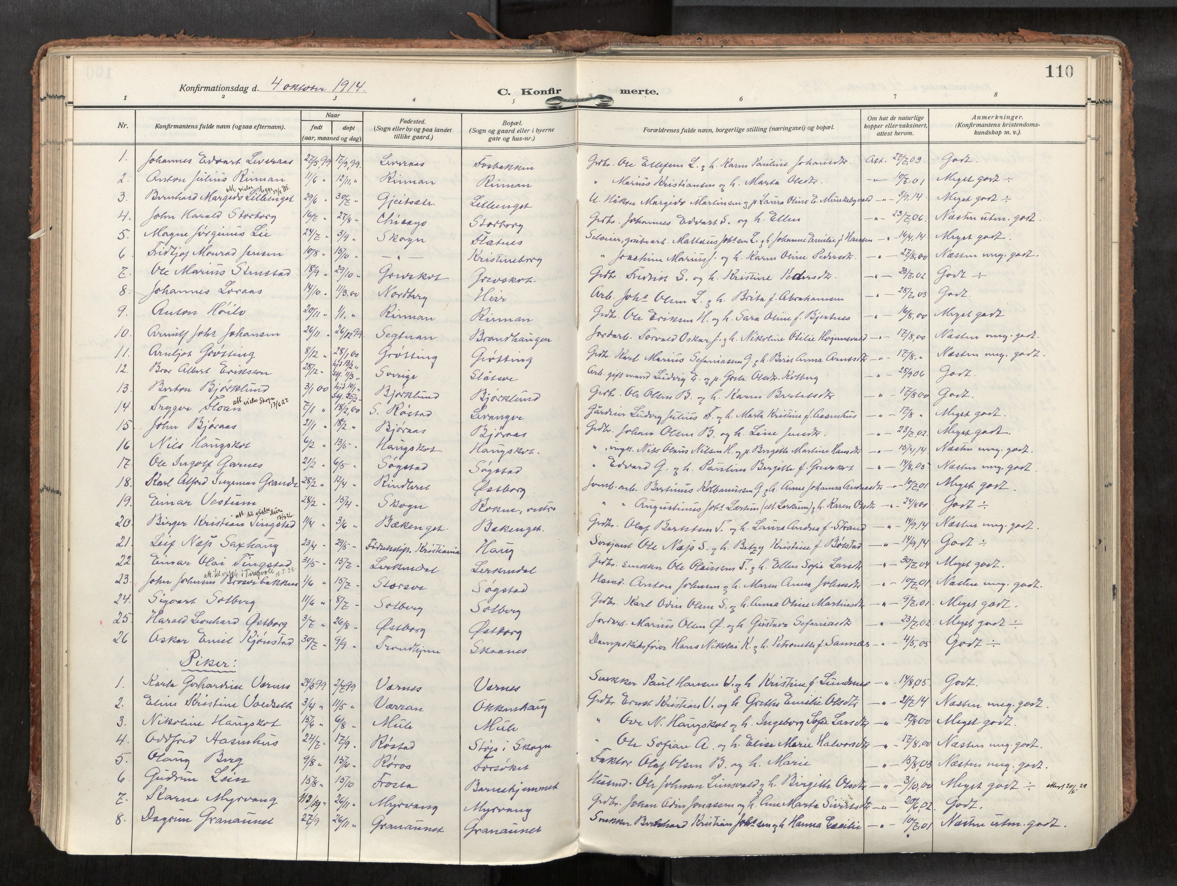 Levanger sokneprestkontor, SAT/A-1301/2/H/Haa/L0002: Parish register (official) no. 2, 1912-1935, p. 110