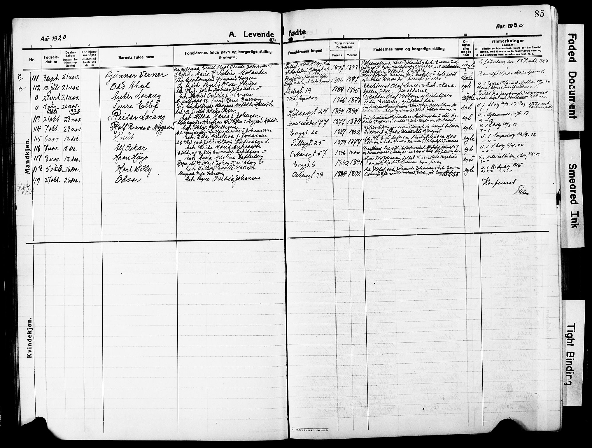 Sarpsborg prestekontor Kirkebøker, SAO/A-2006/G/Ga/L0002: Parish register (copy) no. 2, 1912-1931, p. 85