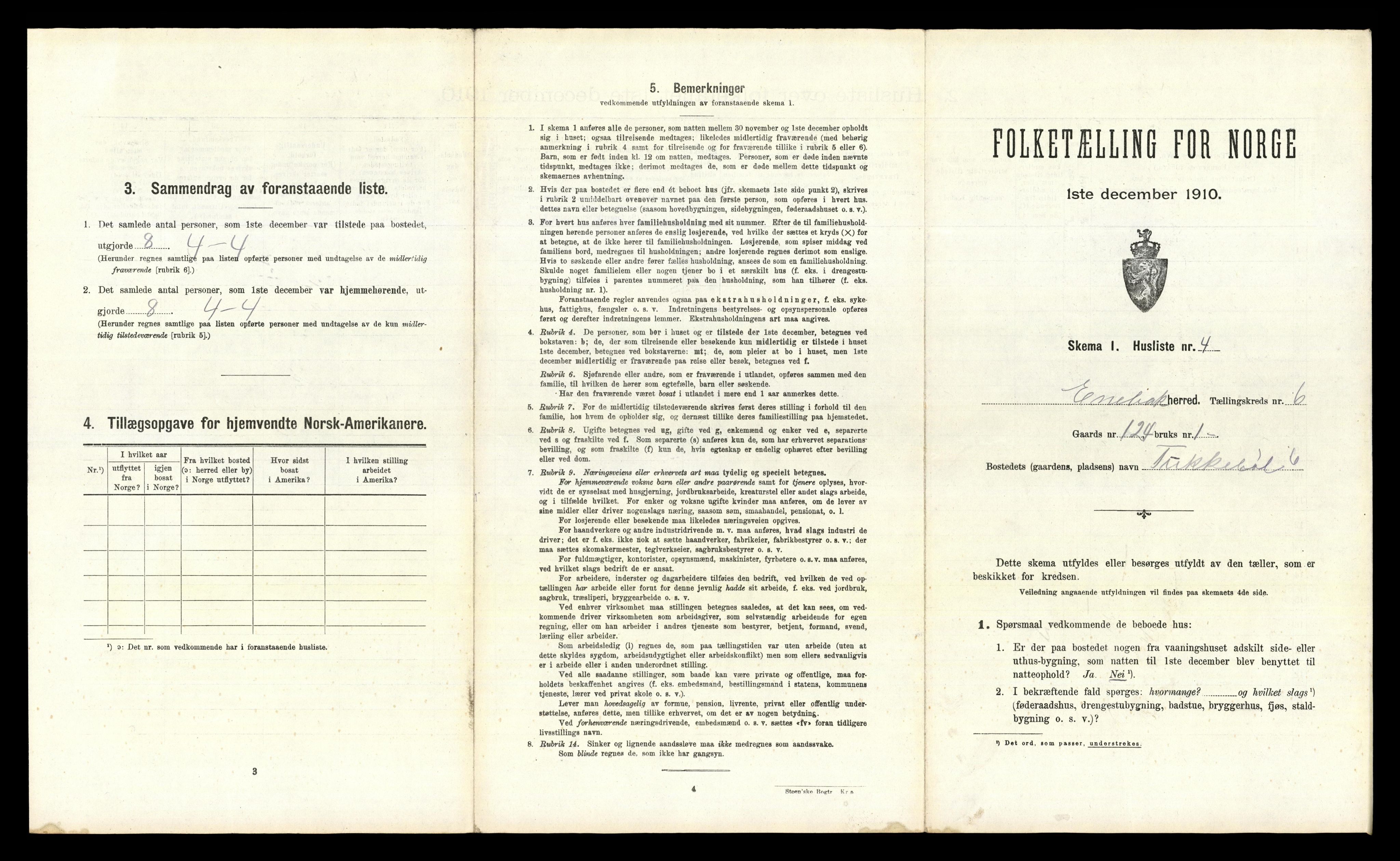 RA, 1910 census for Enebakk, 1910, p. 833