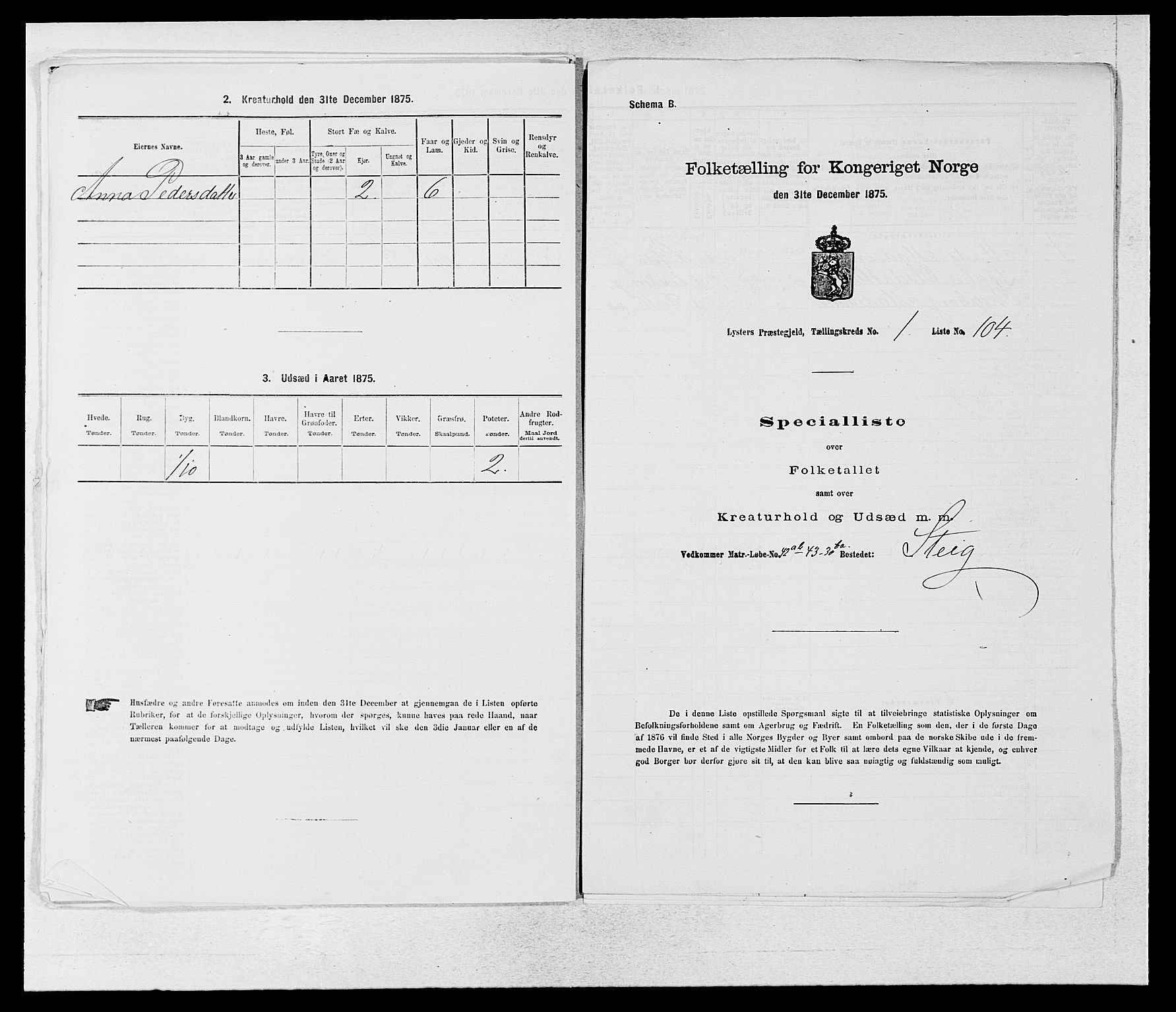 SAB, 1875 census for 1426P Luster, 1875, p. 238