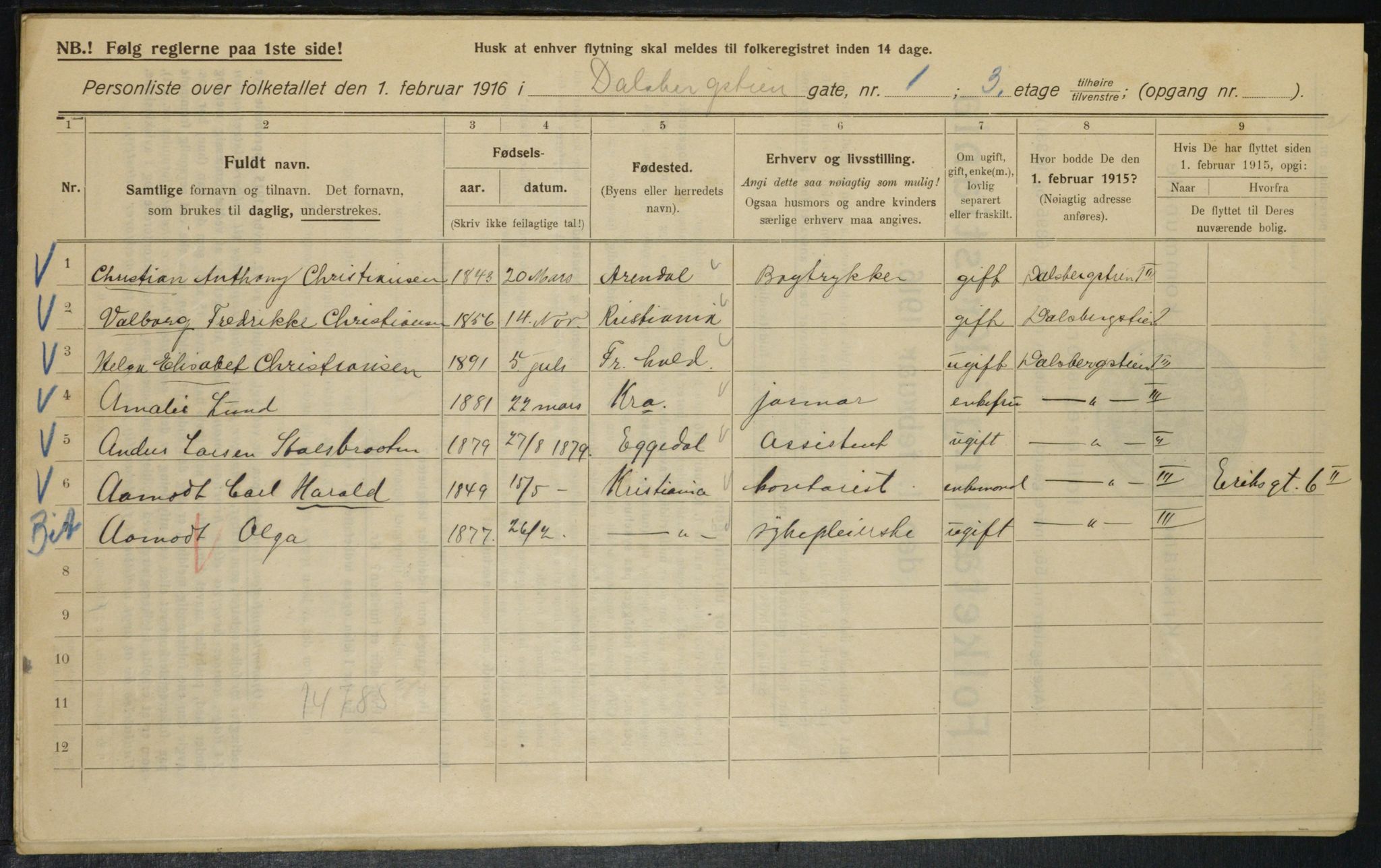 OBA, Municipal Census 1916 for Kristiania, 1916, p. 14072