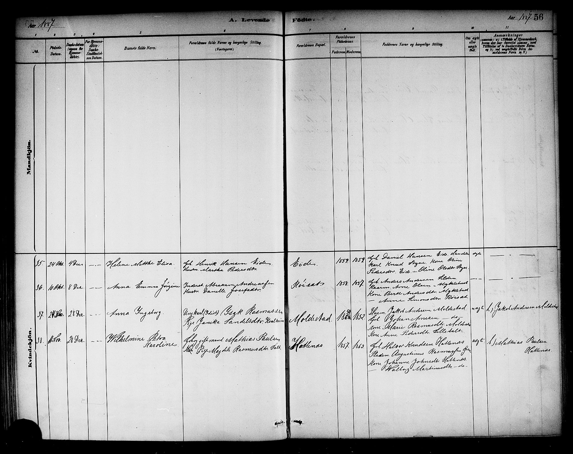 Selje sokneprestembete, AV/SAB-A-99938/H/Ha/Haa/Haab: Parish register (official) no. B 1, 1881-1890, p. 56