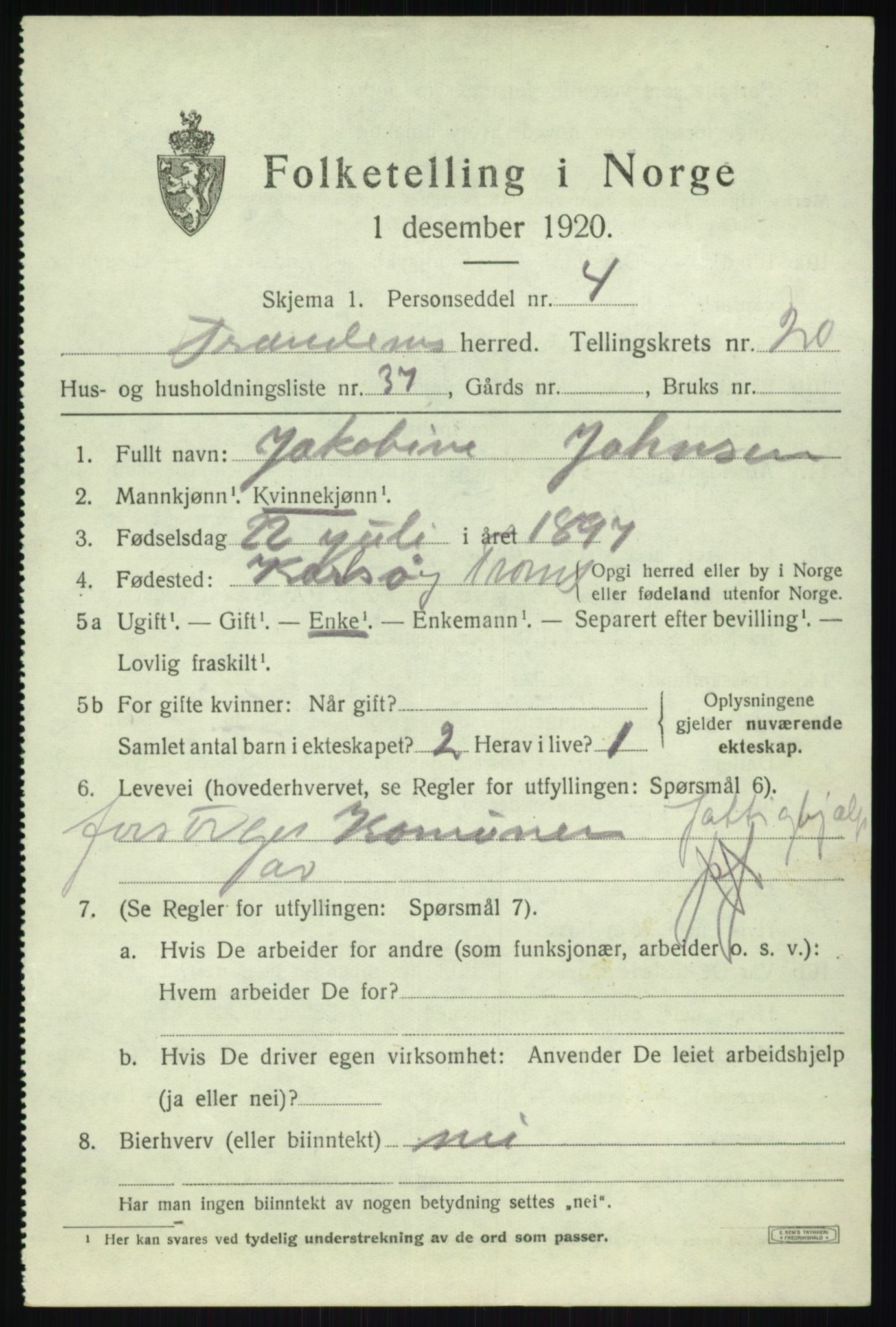 SATØ, 1920 census for Trondenes, 1920, p. 16020