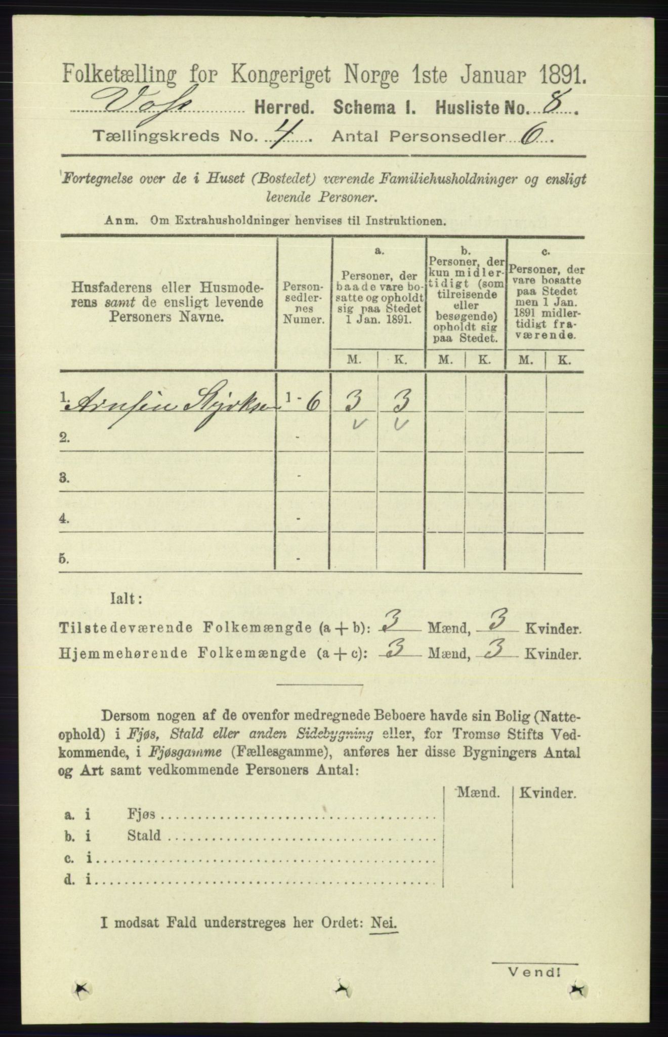 RA, 1891 census for 1235 Voss, 1891, p. 1435