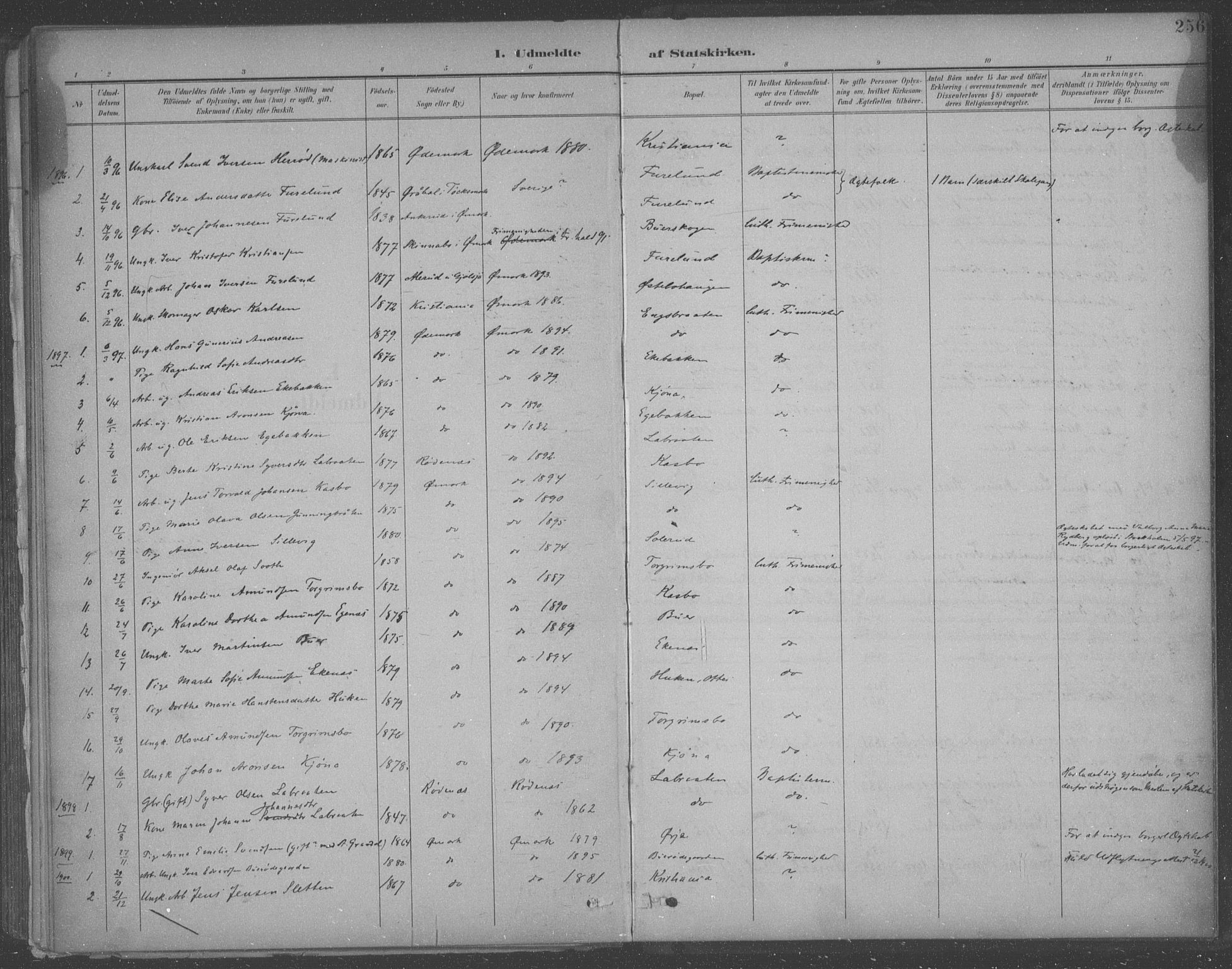 Aremark prestekontor Kirkebøker, SAO/A-10899/F/Fb/L0005: Parish register (official) no. II 5, 1895-1919, p. 256