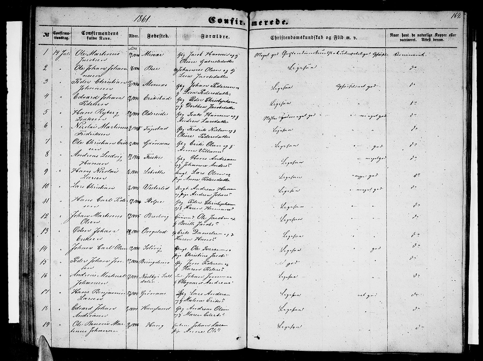 Ministerialprotokoller, klokkerbøker og fødselsregistre - Nordland, AV/SAT-A-1459/852/L0753: Parish register (copy) no. 852C04, 1856-1877, p. 164