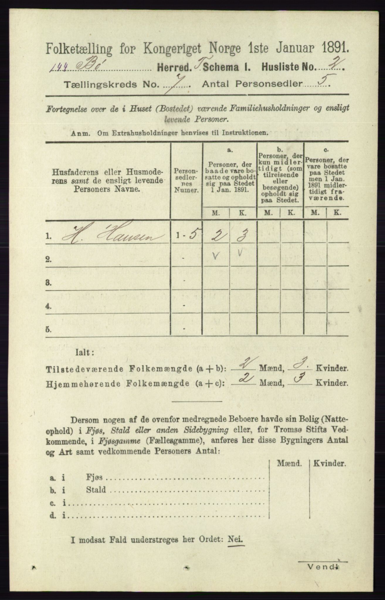 RA, 1891 census for 0821 Bø, 1891, p. 2144