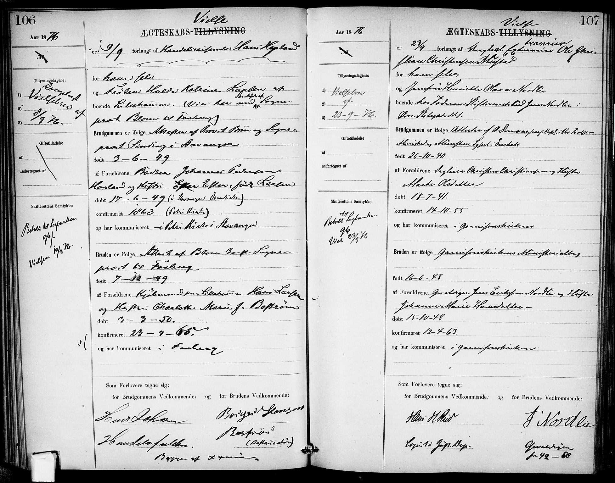 Garnisonsmenigheten Kirkebøker, SAO/A-10846/H/Ha/L0007: Banns register no. I 7, 1872-1893, p. 106-107