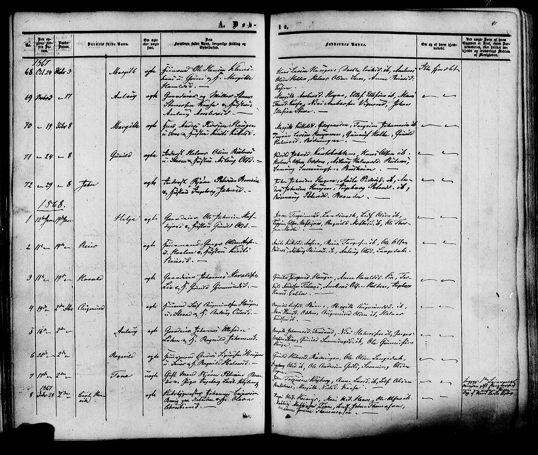 Heddal kirkebøker, SAKO/A-268/F/Fa/L0007: Parish register (official) no. I 7, 1855-1877, p. 91