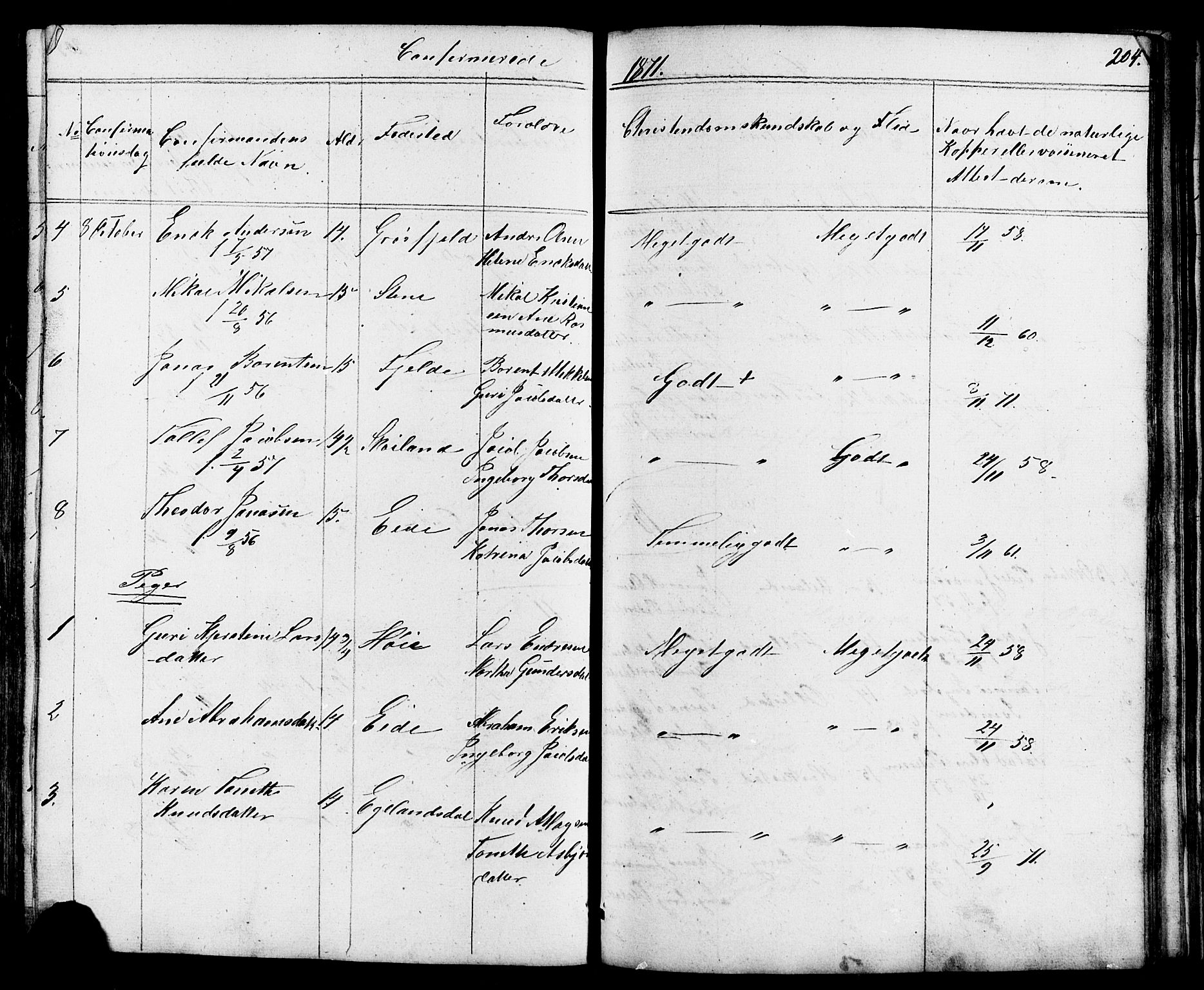 Lund sokneprestkontor, AV/SAST-A-101809/S07/L0004: Parish register (copy) no. B 4, 1854-1874, p. 204