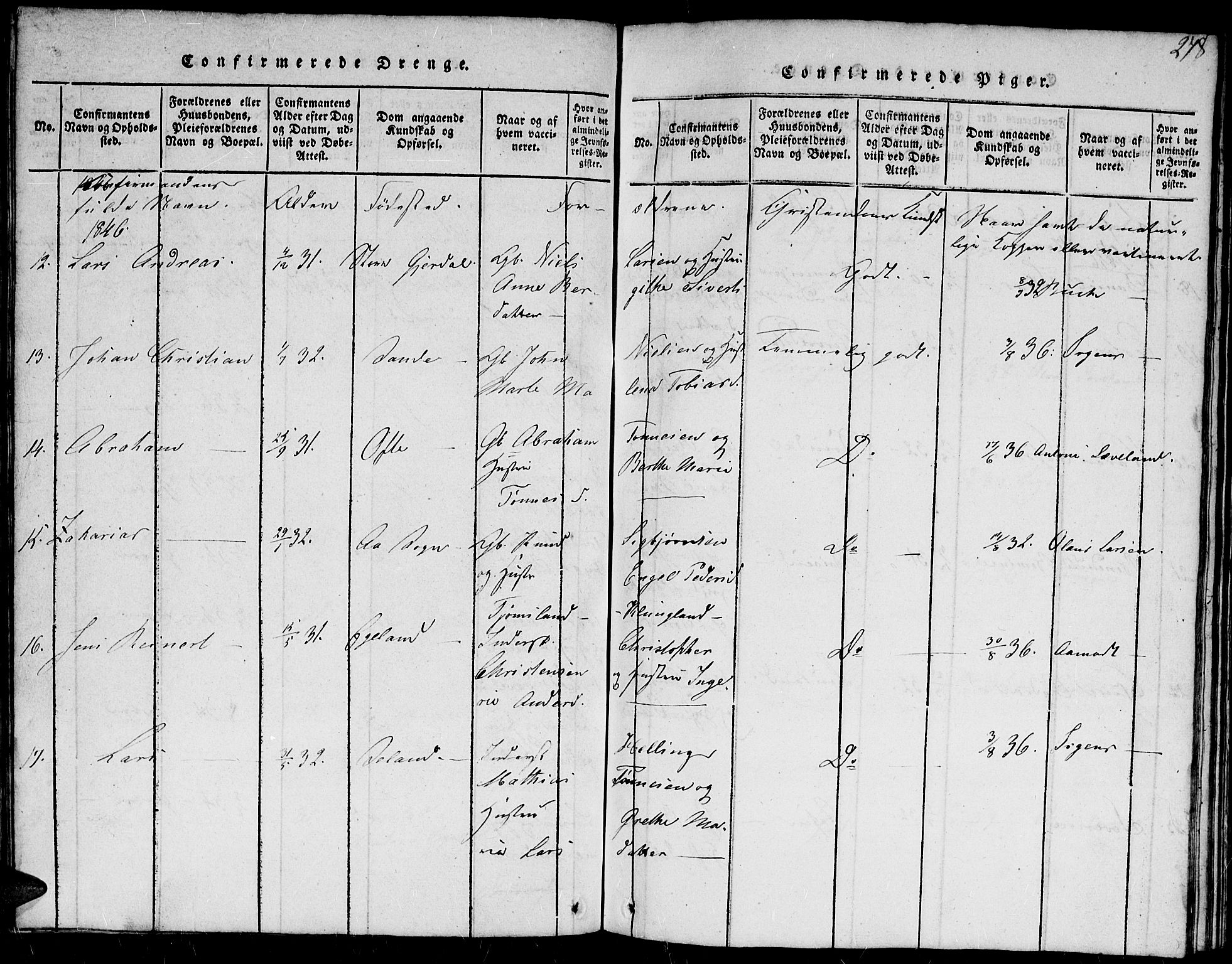 Herad sokneprestkontor, AV/SAK-1111-0018/F/Fb/Fba/L0001: Parish register (copy) no. B 1, 1815-1852, p. 278