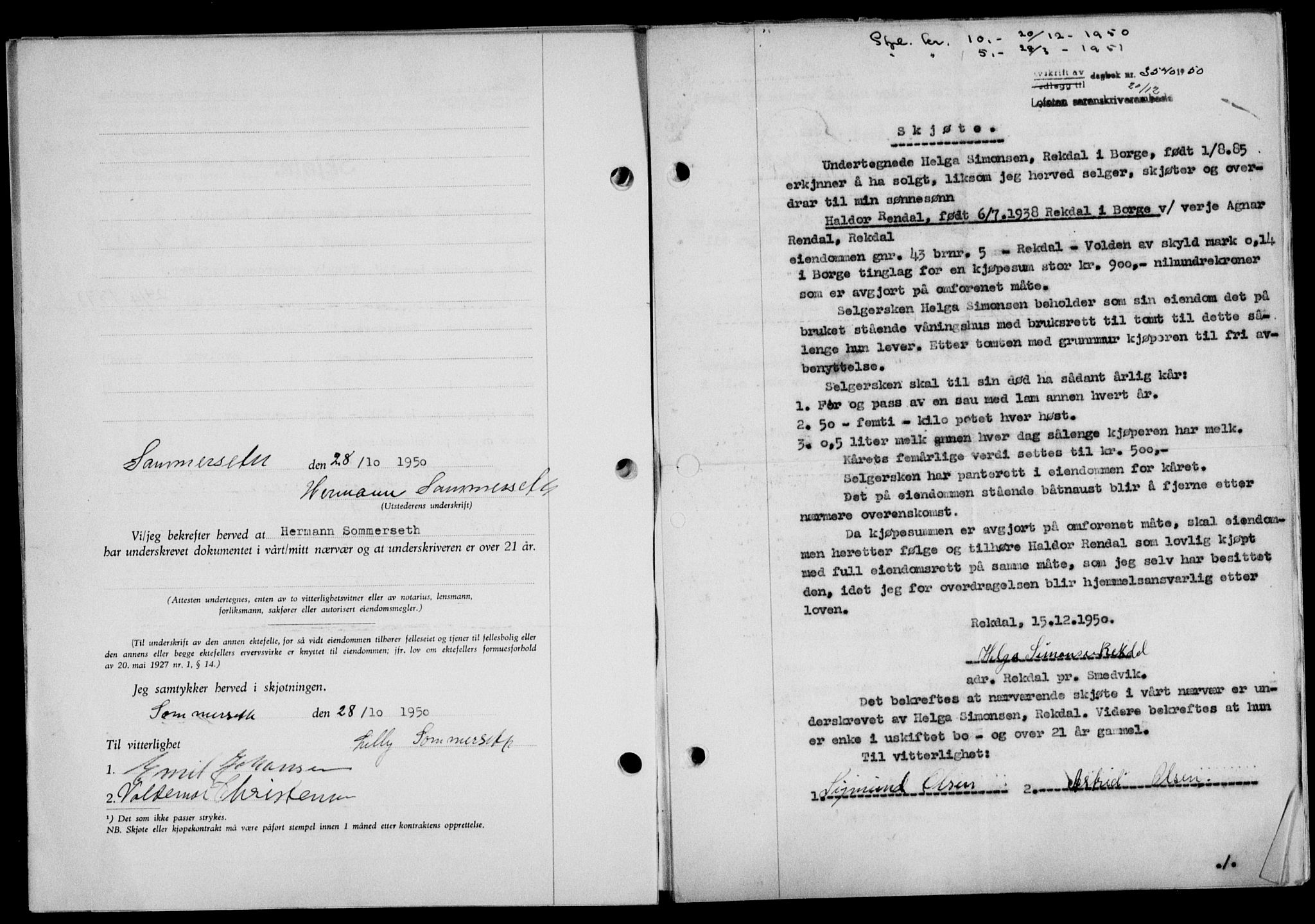 Lofoten sorenskriveri, SAT/A-0017/1/2/2C/L0025a: Mortgage book no. 25a, 1950-1951, Diary no: : 3540/1950