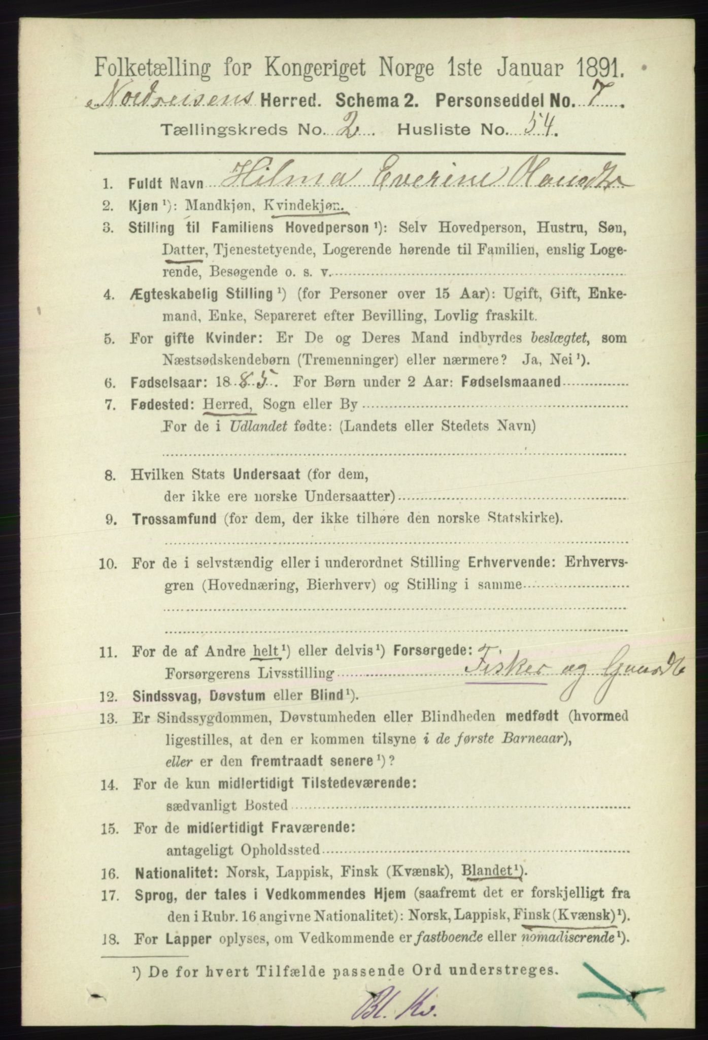 RA, 1891 census for 1942 Nordreisa, 1891, p. 1180