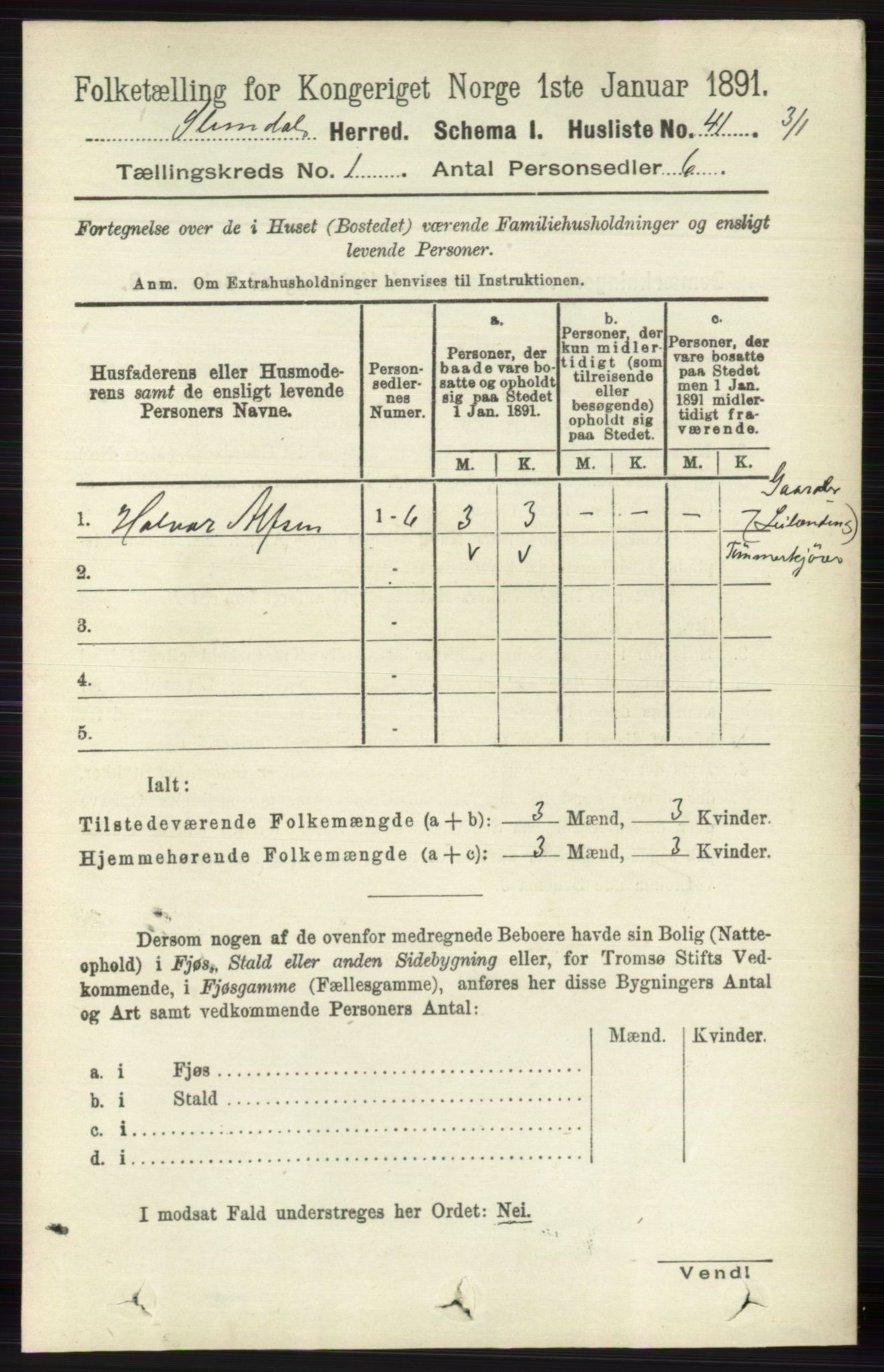 RA, 1891 census for 0811 Slemdal, 1891, p. 53