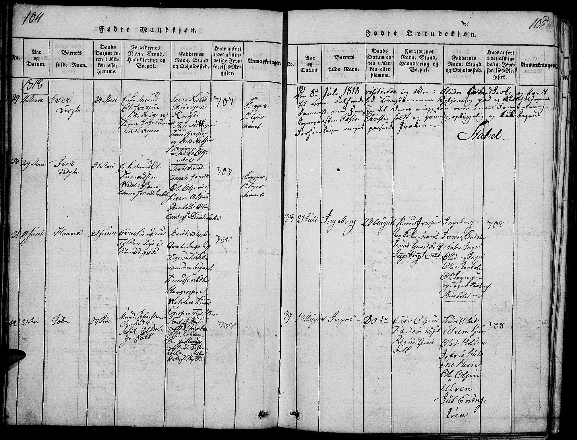 Slidre prestekontor, SAH/PREST-134/H/Ha/Haa/L0002: Parish register (official) no. 2, 1814-1830, p. 104-105