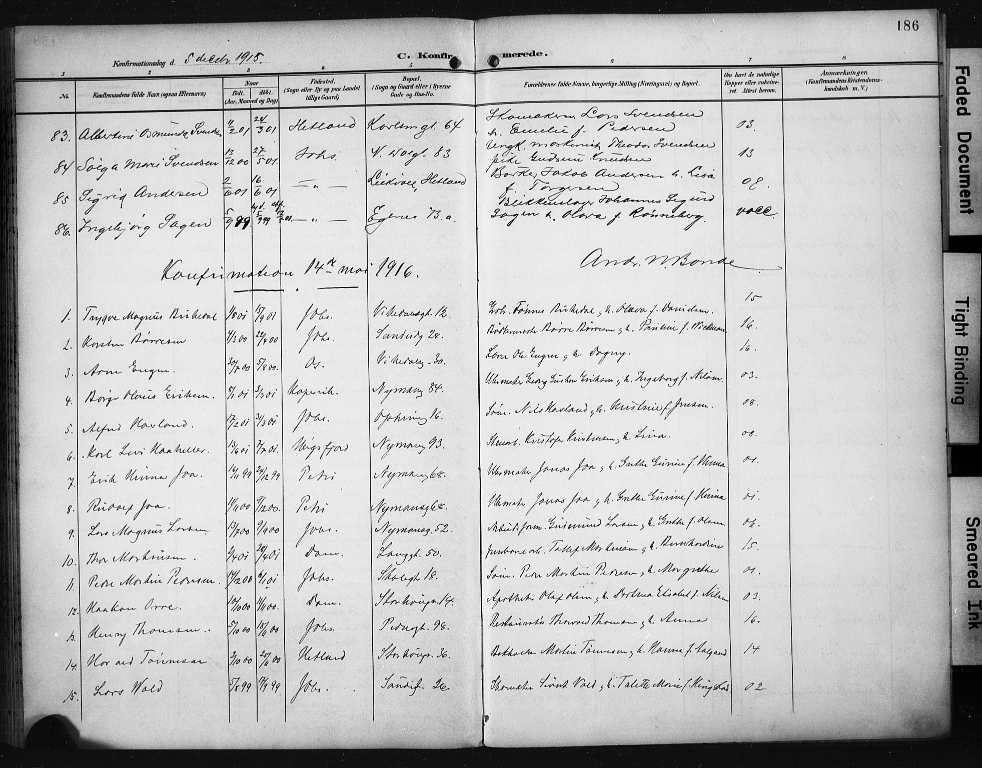 St. Johannes sokneprestkontor, AV/SAST-A-101814/001/30/30BA/L0006: Parish register (official) no. A 6, 1899-1916, p. 186