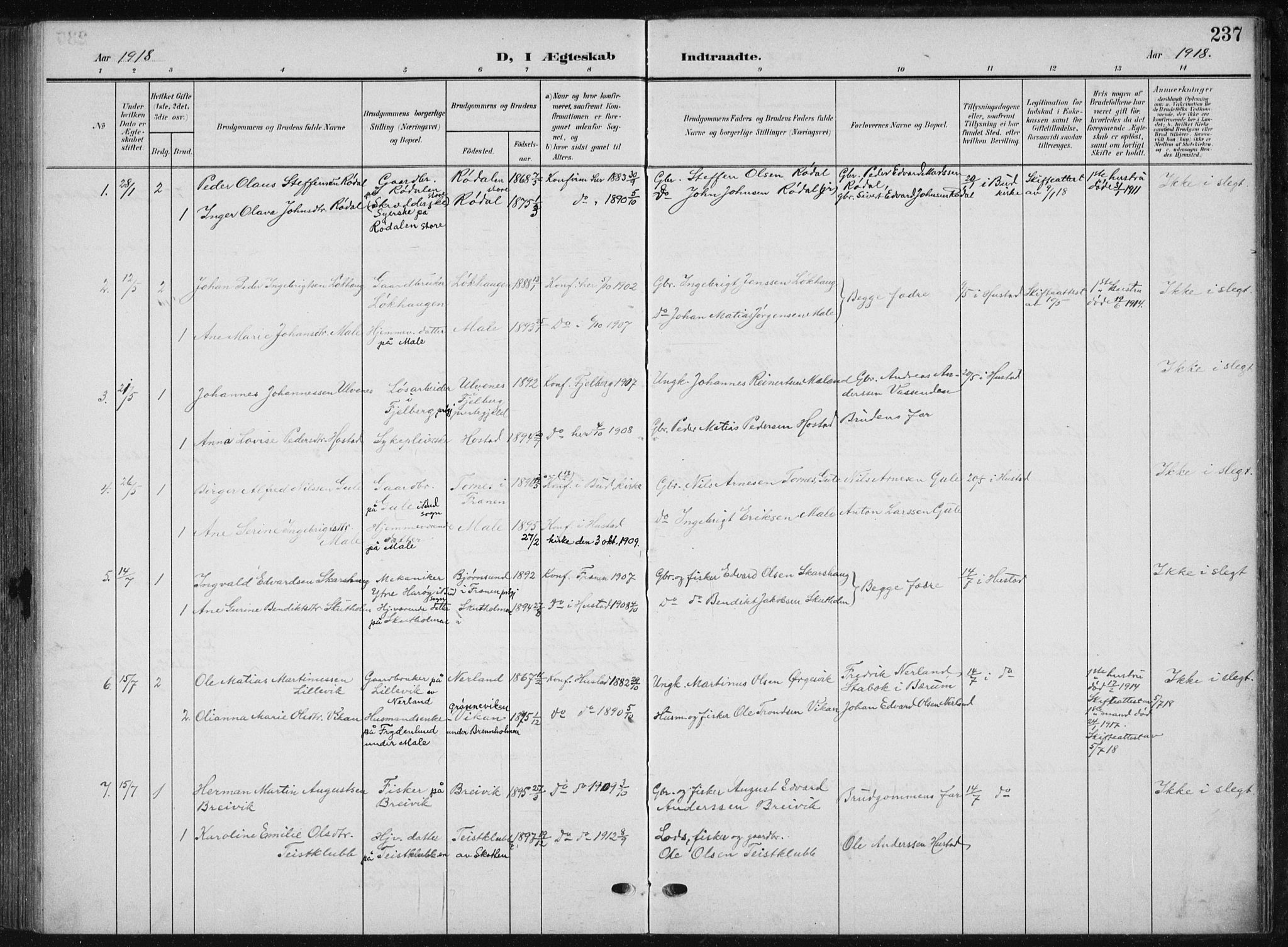 Ministerialprotokoller, klokkerbøker og fødselsregistre - Møre og Romsdal, AV/SAT-A-1454/567/L0784: Parish register (copy) no. 567C04, 1903-1938, p. 237