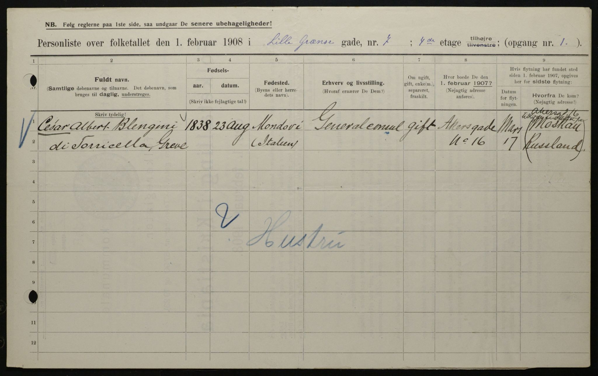 OBA, Municipal Census 1908 for Kristiania, 1908, p. 51663