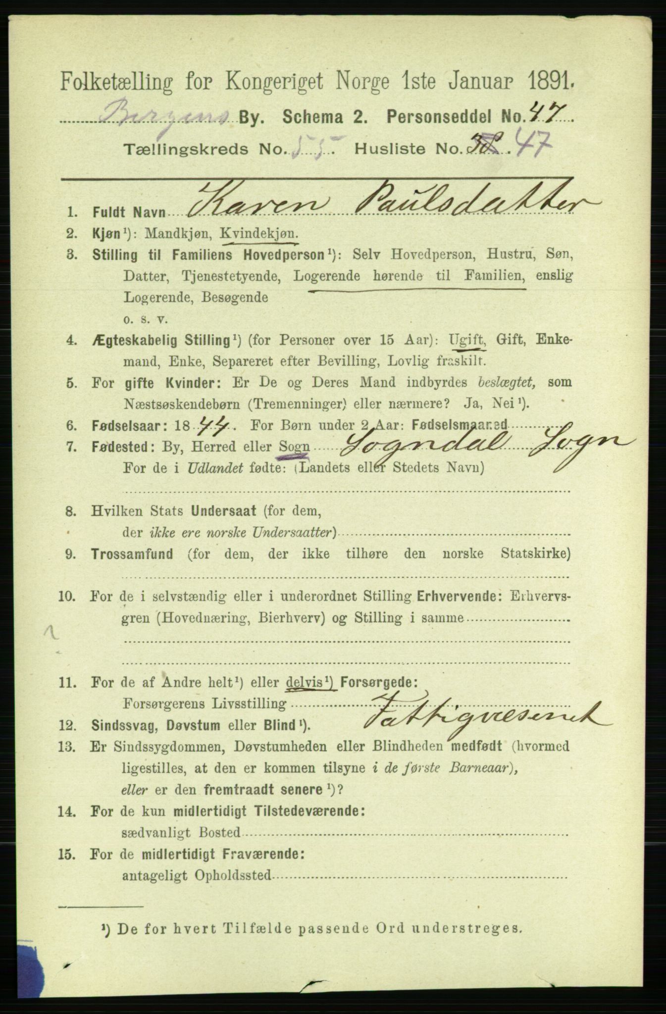 RA, 1891 Census for 1301 Bergen, 1891, p. 64419