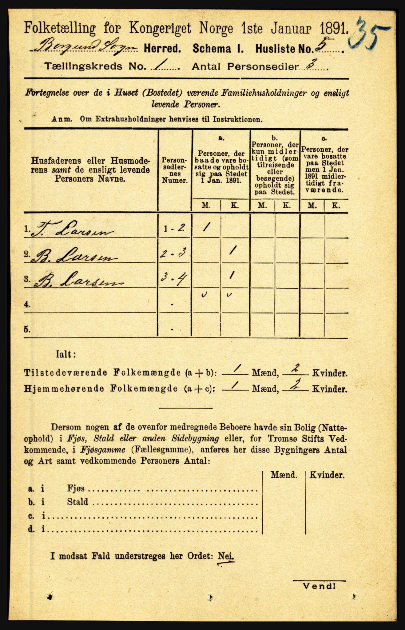 RA, 1891 census for 1423 Borgund, 1891, p. 18